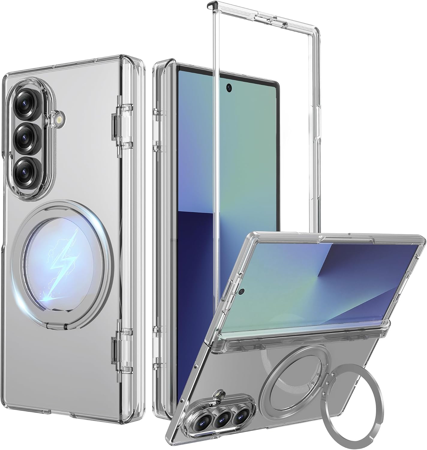 360° Rotatable Stand for Samsung Galaxy Z Fold 7 Case,Compatible with MagSafe, 16FT Mil-Grade Shockproof for Z Fold 7 Case 6.5"，Clear