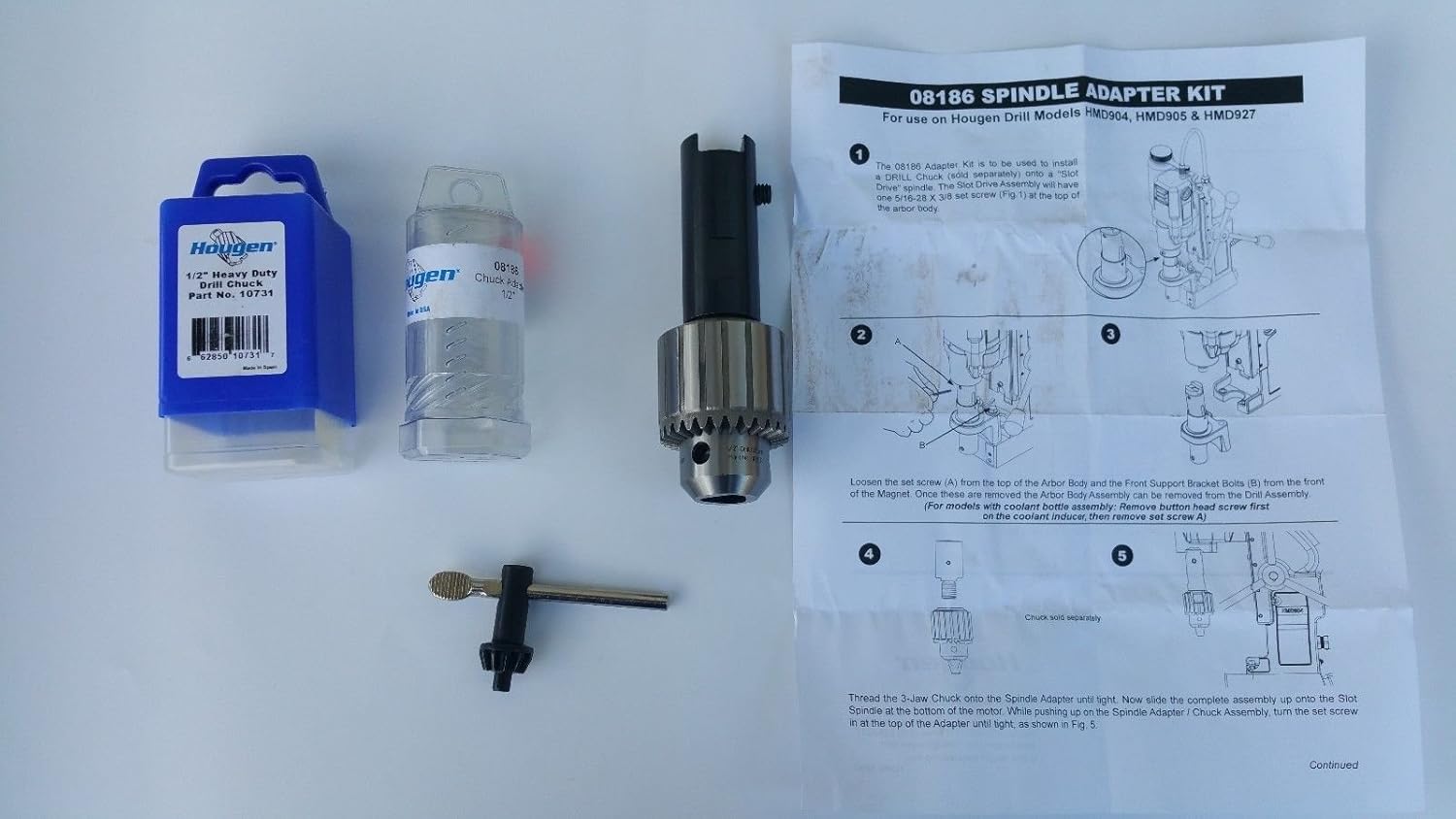 HOUGEN DRILL CHUCK&ADAPTER FOR MODELS,HMD904, 905 & 927 (SLOTDRIVE)#08186/#10731