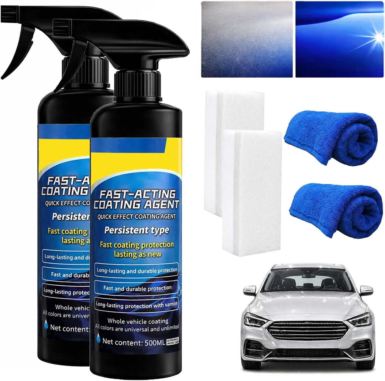 2PCS Quick Effect Coating Agent for Cars, Car Ceramic Coating Spray, 2026 Upgrade Nano Quick Coat Restore Spray, Extremely Hydrophobic & High Gloss Shine, 16.9 Floz