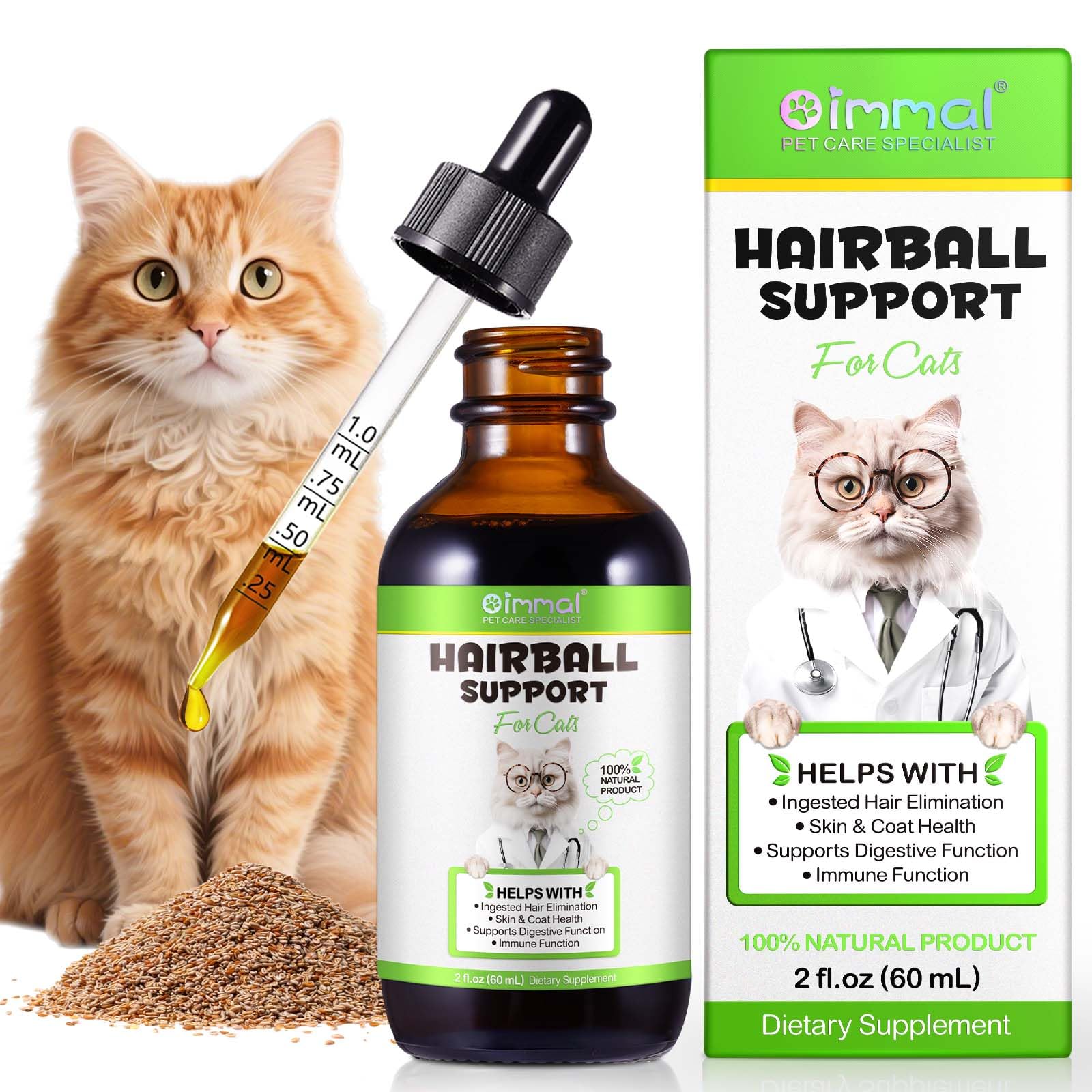Natürliche Anti-Hairball Katze - Katzen Haarballen AuflöSen, Anti-Haarballen Tropfen Mit Psyllium, Präbiotika & Vitaminen, Unterstützt den Katze Darm und eine gesunde Verdauung 60ml