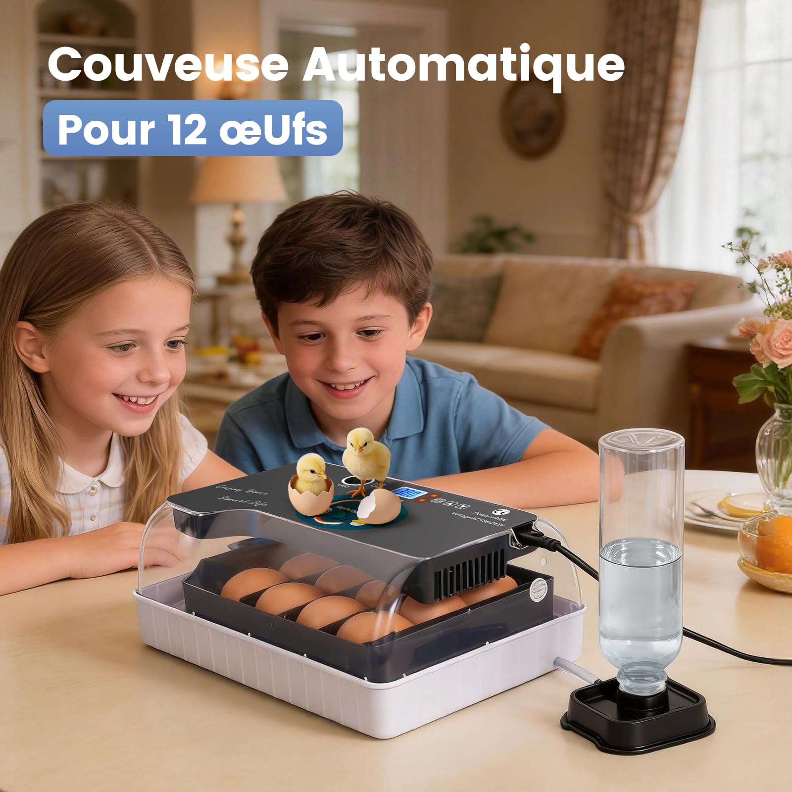 Couveuse Oeuf Automatique, 12 Couveuses Avec ContrôLe Intelligent Et PréCis de la TempéRature et de L'Humidité, éClairage Led Efficace, Incubateur Tortue, Adapté Aux Poules, Oies, Canards, Pigeons