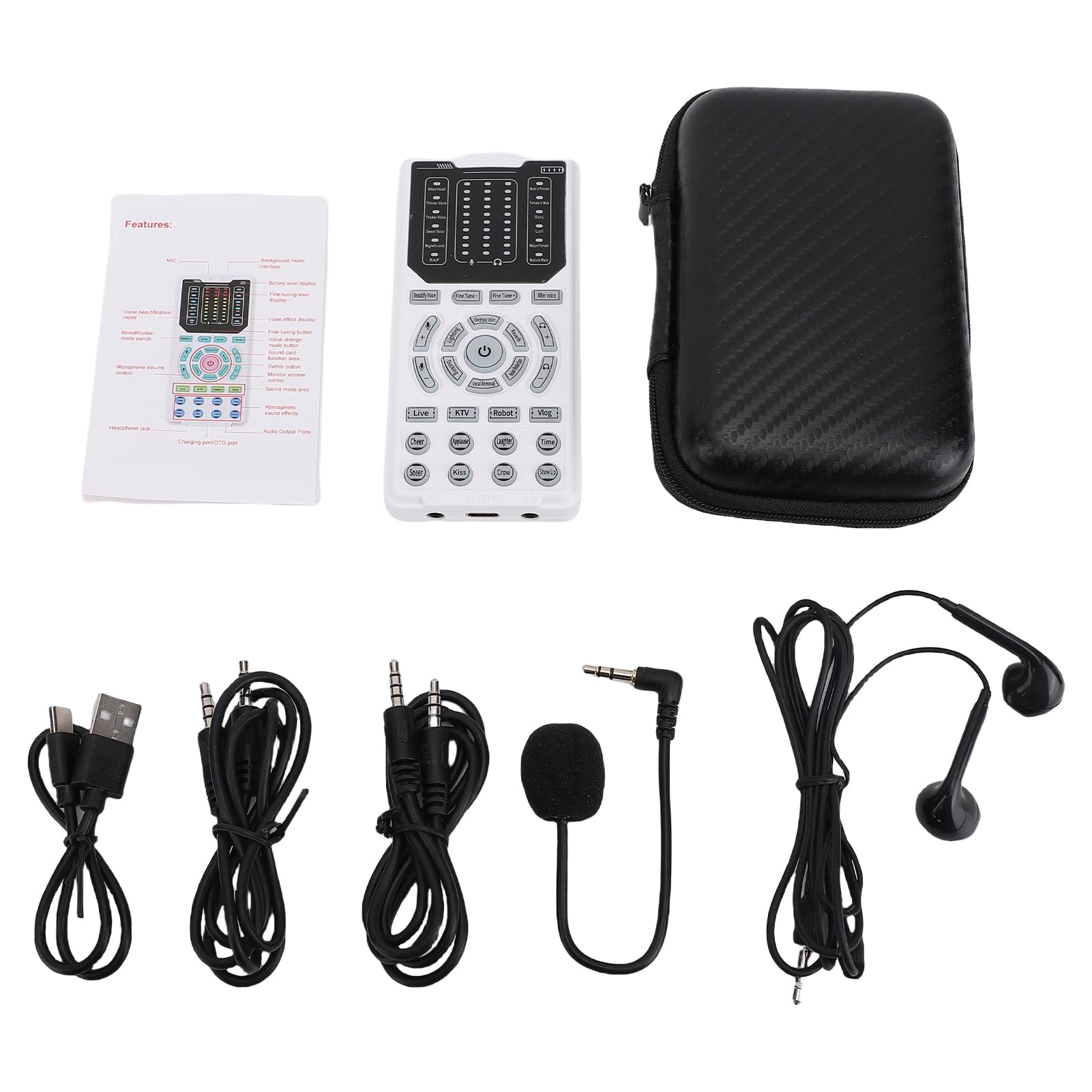 Fockety Cambiador de Voz para Adultos, Tarjeta de Sonido Portátil con 15 Modos de Voz, Indicadores LED de Reducción de Ruido Dispositivo de Cambiador de Voz para Hombres para Hombres