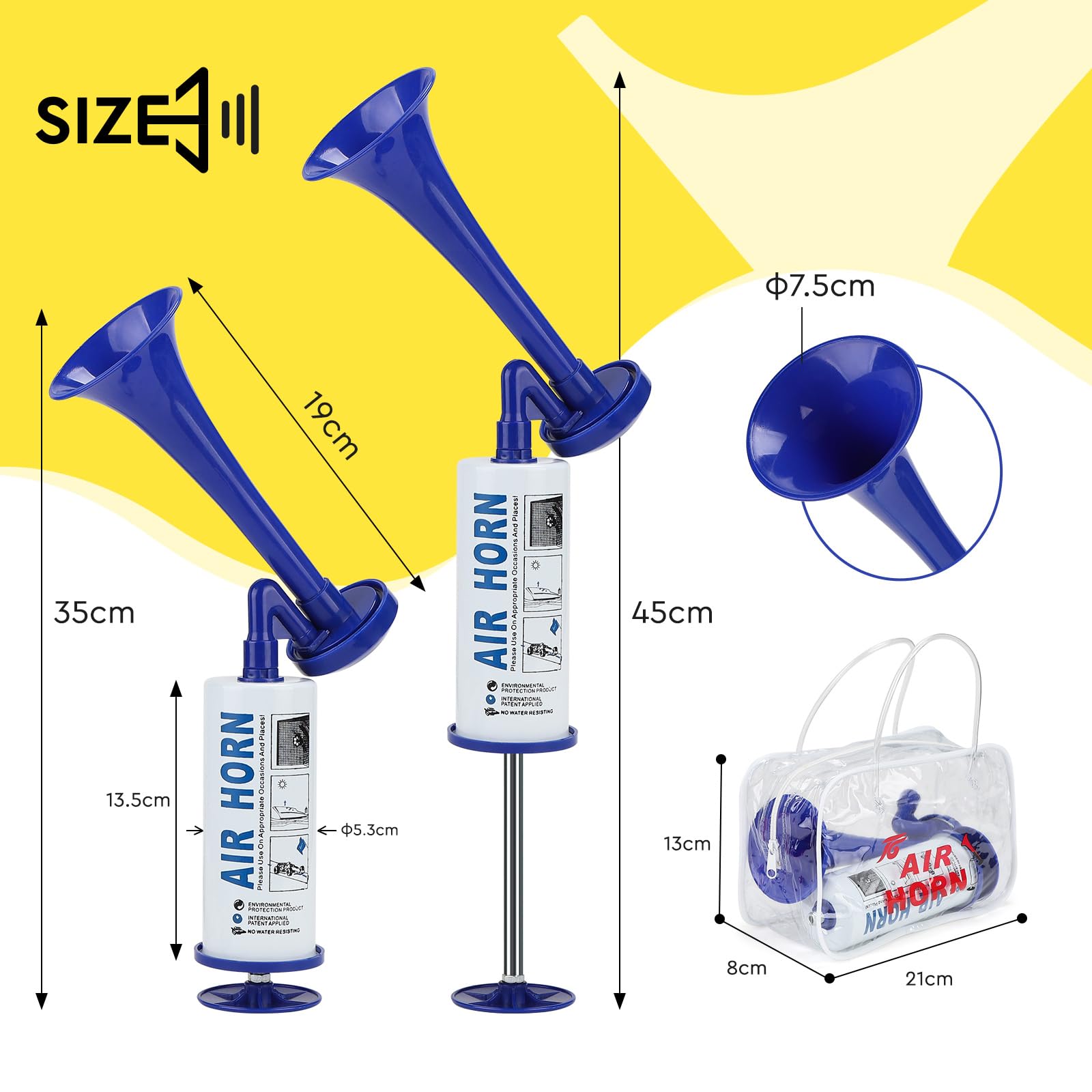 Corno da Stadio Air Horn Clacson da Calcio Tromba d'Aria Portatile Corno Aereo
