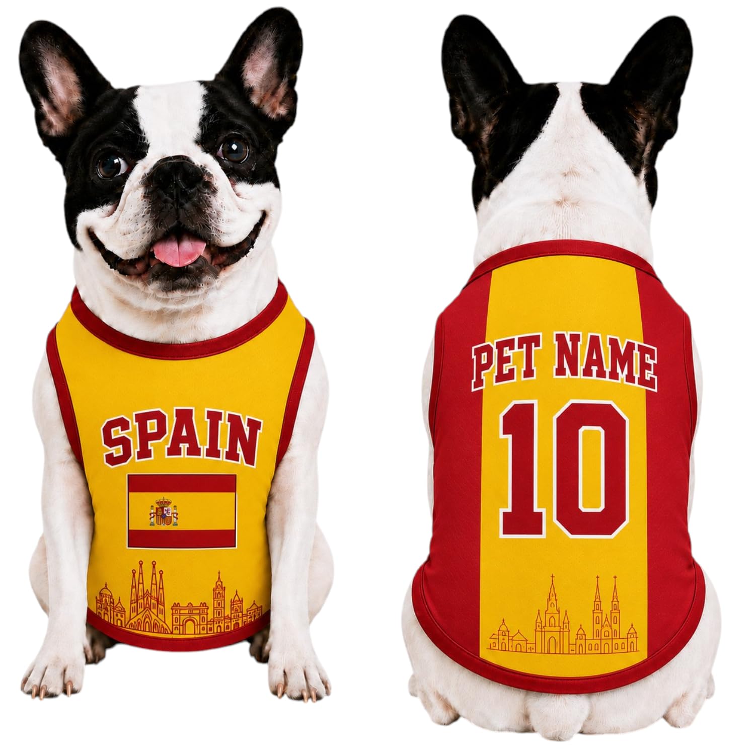 Custom Dog Soccer Jersey for Dogs&Cats, Country Flag Dog Shirt Sports Fan Pet Clothings, Puppy Team Outfit Spain_dsj