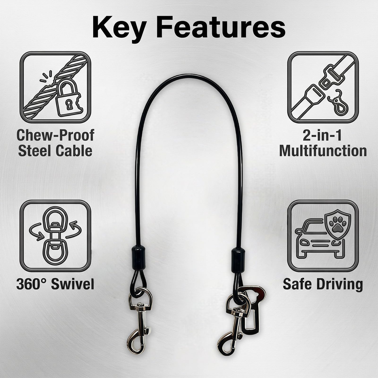 Cinturón de Seguridad para Perro y Coche, Homologado, Resistente a Mordeduras, de Alambre de Acero, Ideal para Todos los Perros, Compatible con Vehículos Variados — view 5