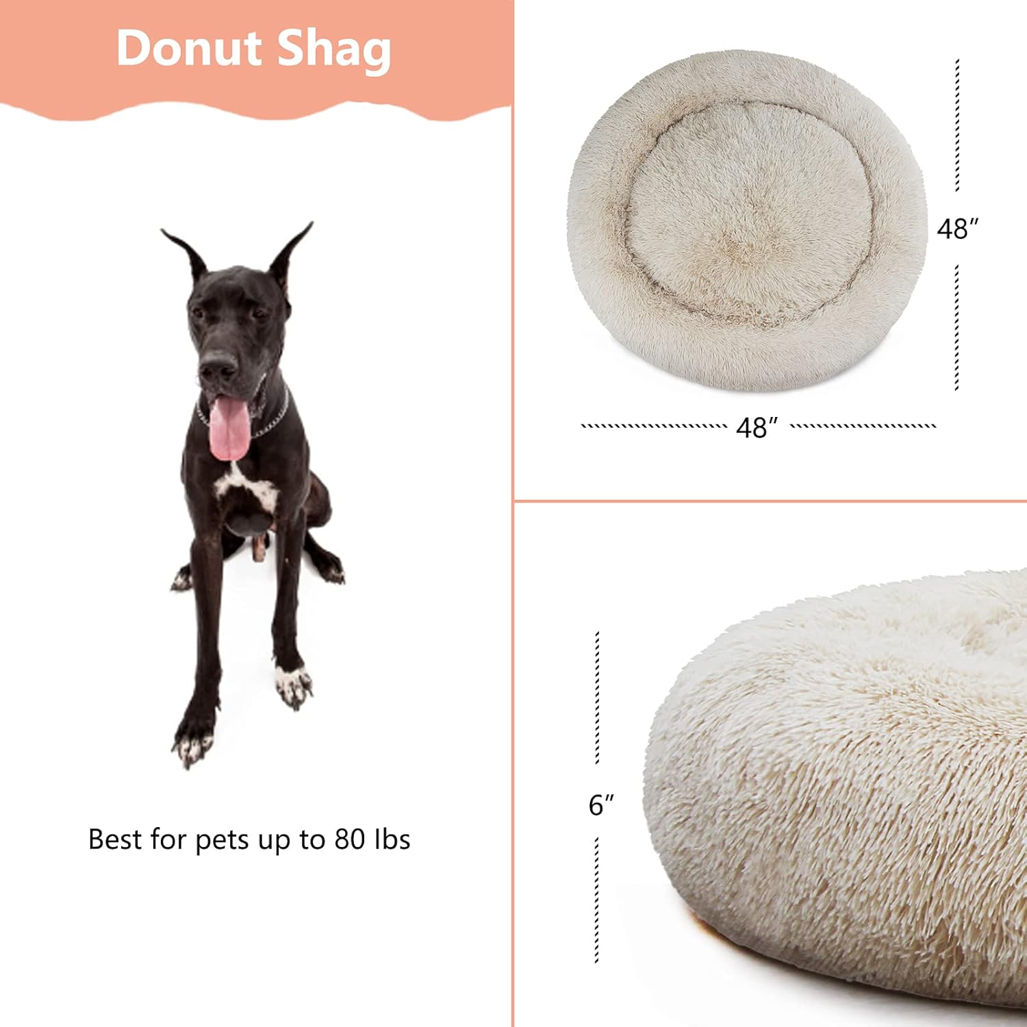 nononfish Soft Orthopedic Dog Bed for Oversized Dogs, Elderly Dogs Or Arthritic Dogs Anti-Anxiety Bed Calm and Fluffy Fit Great Dane Round 48 Inch Anti-Slip Dog Bed Material Safety : Pet Supplies