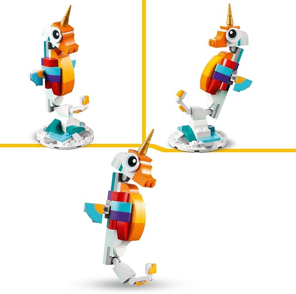 LEGO Creator 3 en 1 Unicornio Mágico de Juguete - Figura de Animal Transformable en Caballito de Mar o Pavo Real - Regalo Creativo para Niñas y Niños de 7+ Años 31140 - 5