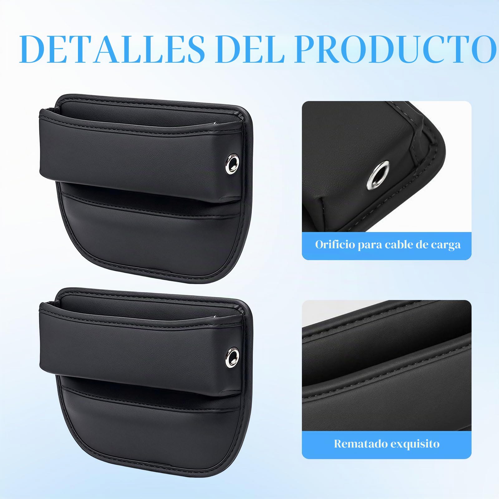 Organizador de Automóvil Consola Central, 2 Pack de Organizadores de Asiento de Coche de Cuero para Teléfono, Llaves, Gafas de Sol