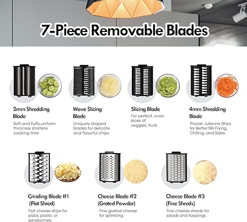 Miniatura 2 de Rallador eléctrico de queso, rallador de queso eléctrico para queso de bloque con 7 formas diferentes de cuchillas, triturador de queso eléctrico de