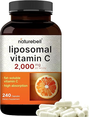 NatureBell Vitamina C liposomal de 2,000 mg por porción, 240 cápsulas | Vitaminas solubles en grasa de alta absorción – Apoyo inmunológico –