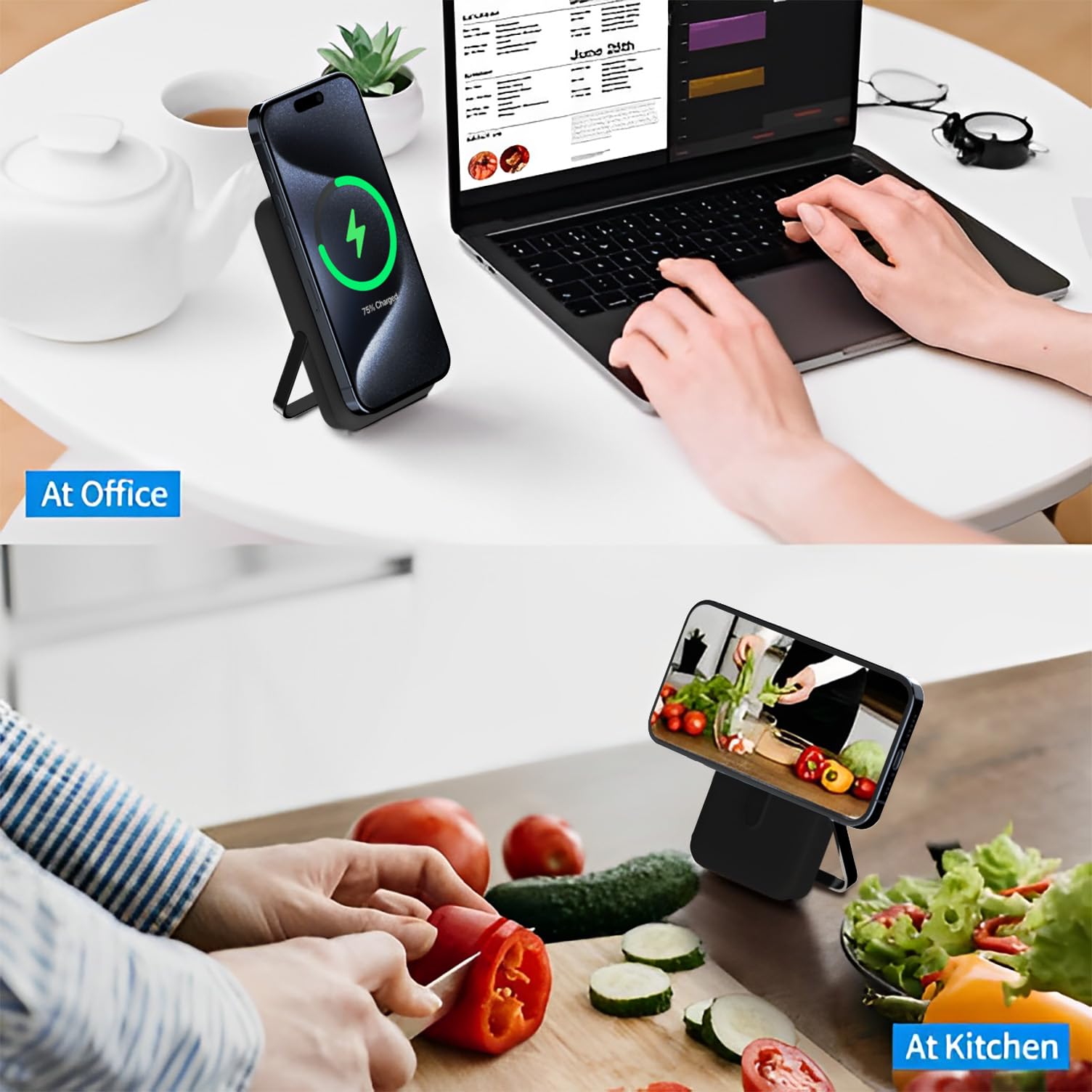 JUOVI Power Bank Magnético, 10000 mAh Cargador Portátil, Batería Externa Carga Rápida PD 22,5 W con Pantalla LED, Bateria Externa Inalámbrica con Soporte para iPhone 15/14/13/12 Series
