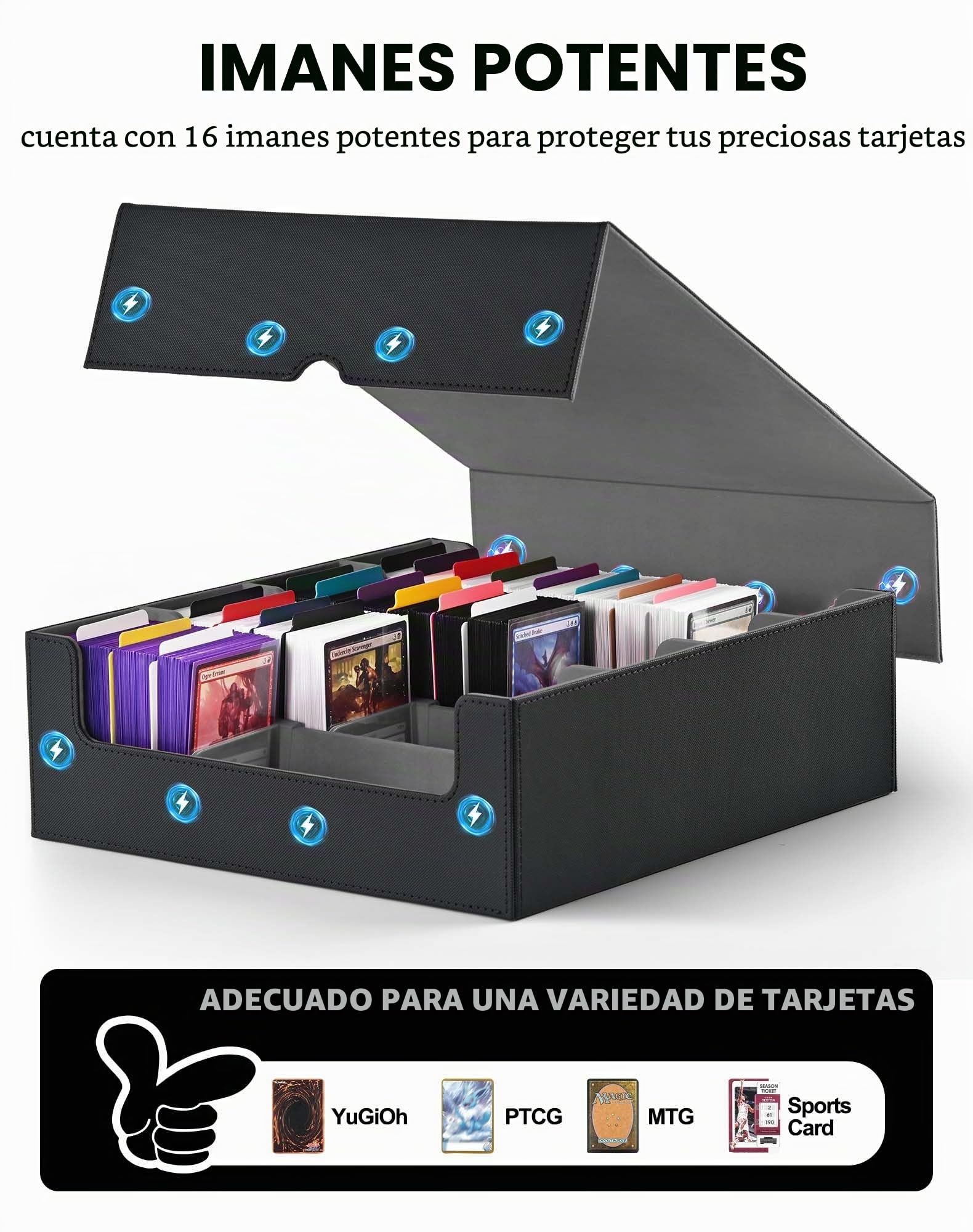 ZLCA Caja de Almacenamiento para Tarjetas Coleccionables TCG, Cuádruple MTG para 2400+ Tarjetas, 24 Divisores Coloridos, 4 Tapones, Cubierta de Cuero Sintético