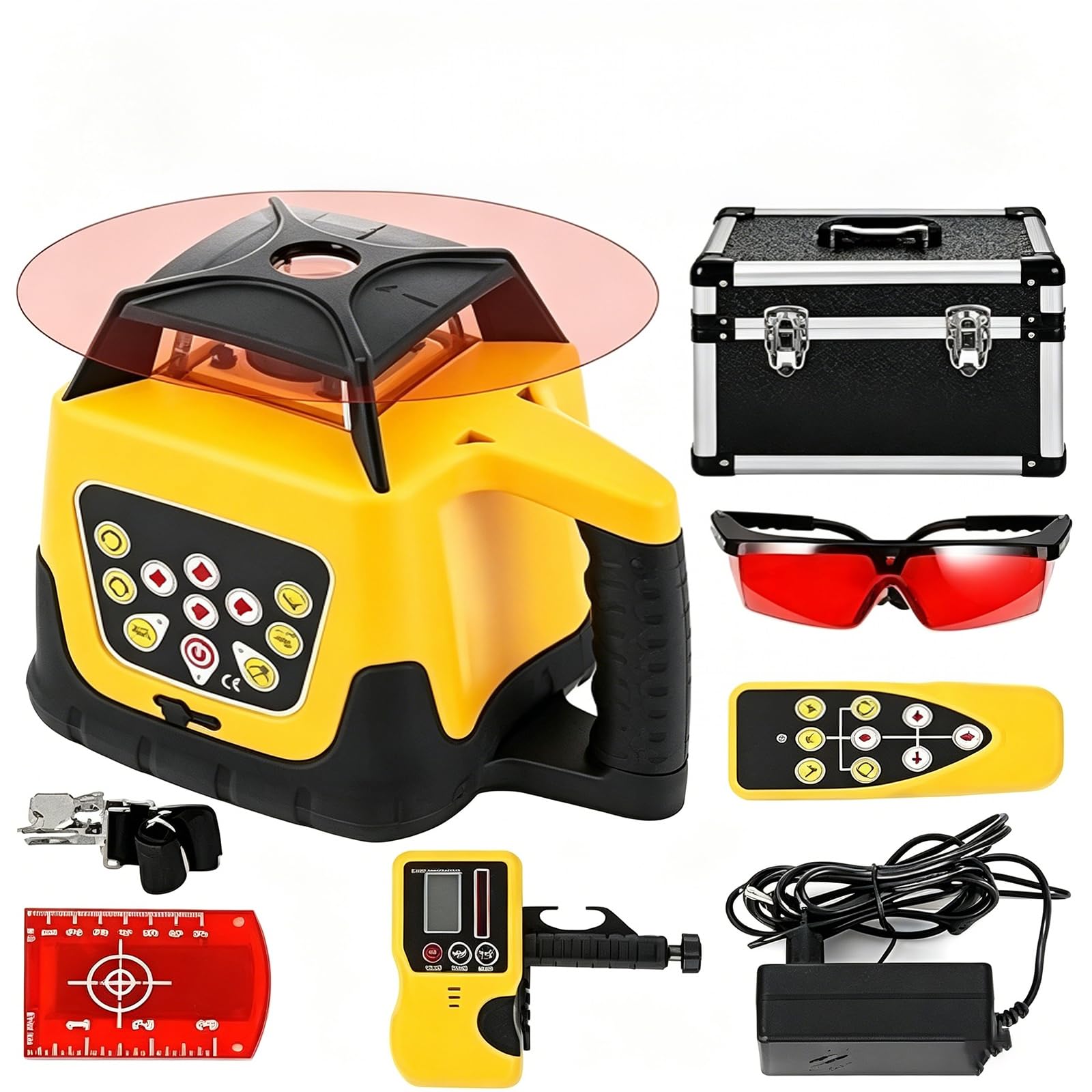 Nivel Láser Rotativo Autonivelante, Kit De Nivel Láser Rotativo Rojo De 360° con Control Remoto Receptor, Alcance De 500 M para Construcción Al Aire Libre, Topografía Y Proyectos De Bricolaje,