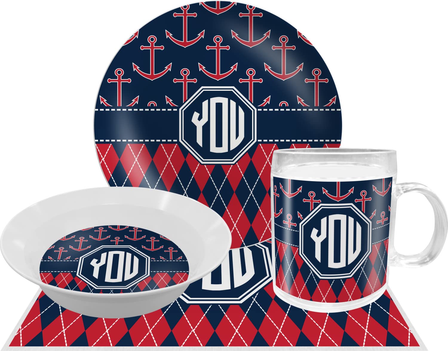 Personalized Anchors & Argyle Melamine Bowl - 12 oz