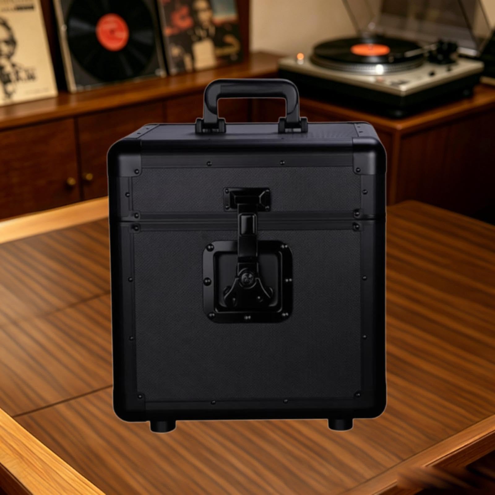 Generic Scatola Porta Dischi in Vinile, Resistente, Pratica, in Lega di Alluminio Ad Alte Prestazioni, Ideale Come Regalo, L Tutto Nero