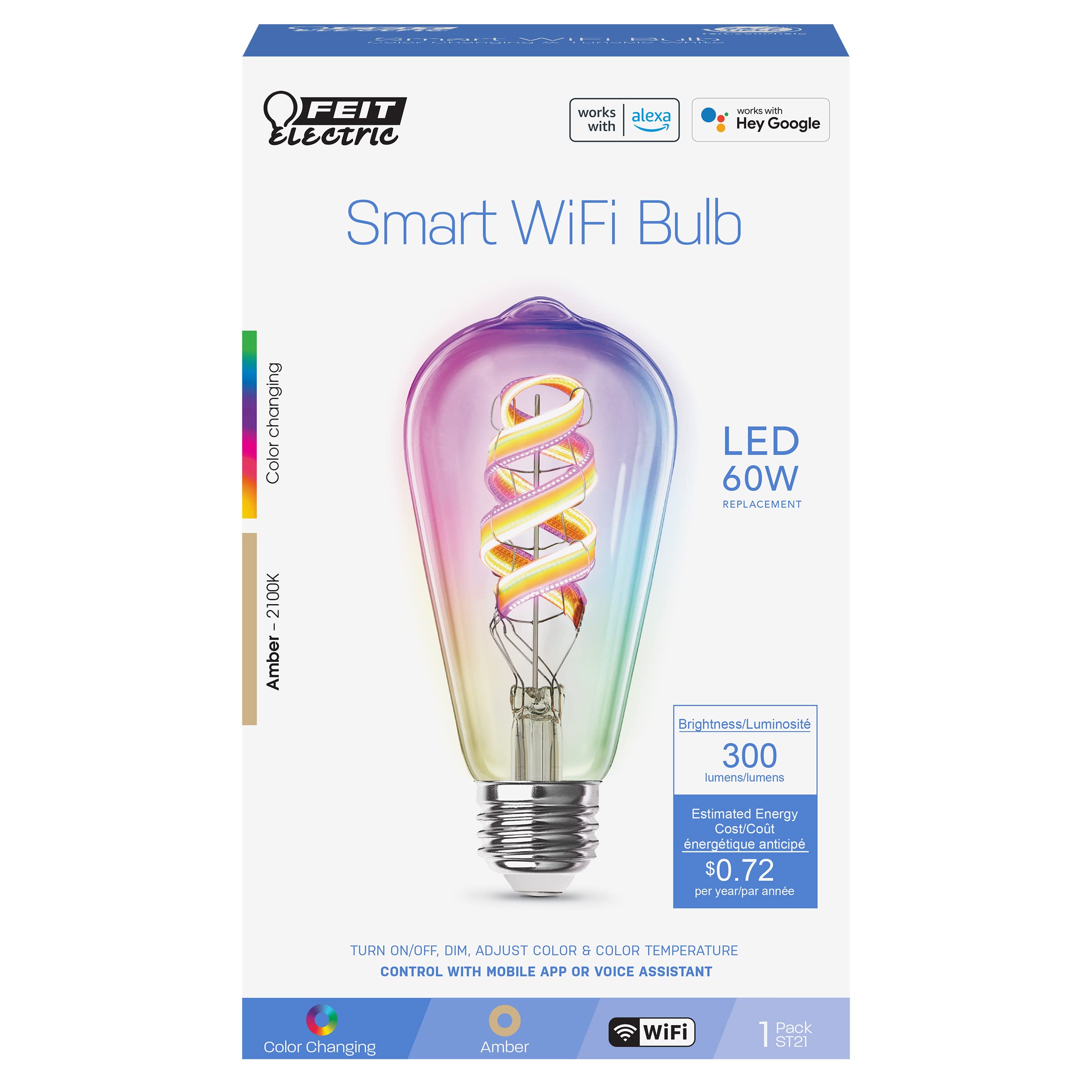 Feit Electric ST21 Smart Spiral LED Filament Edison Bulb, 60W