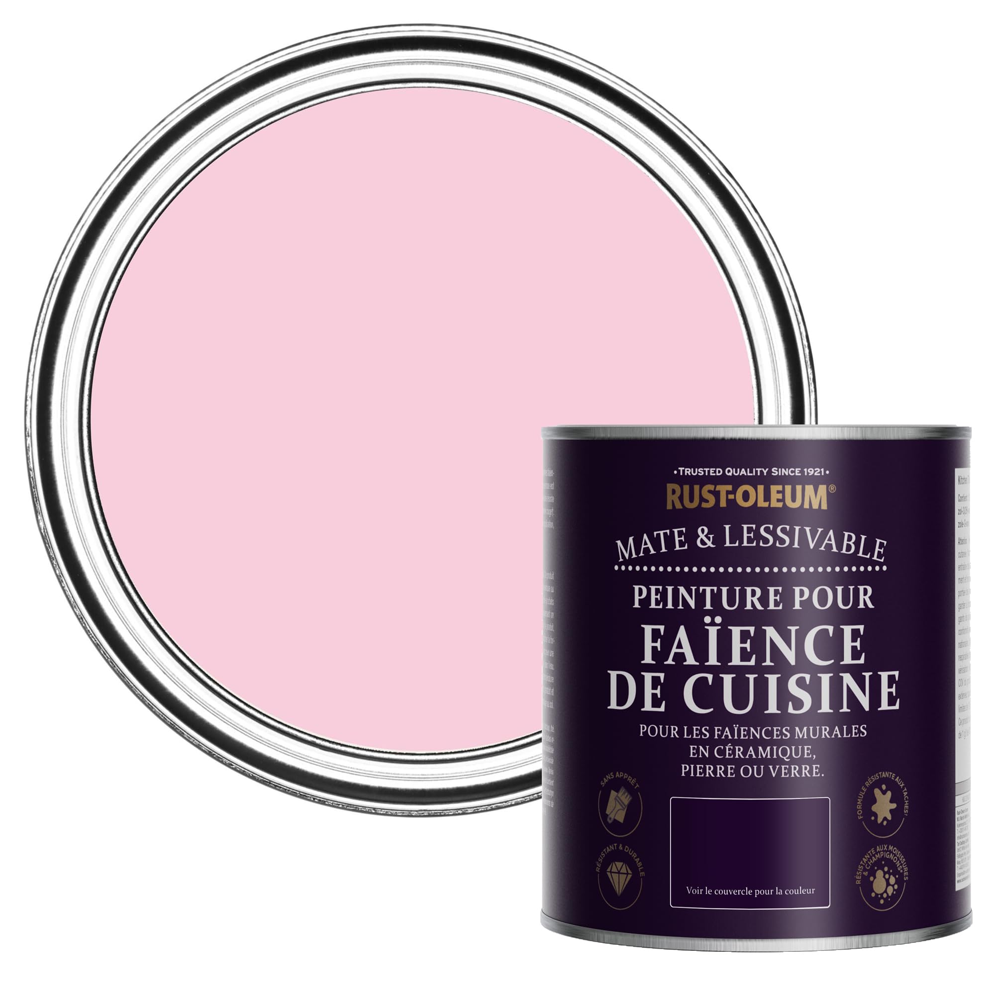 Rust-Oleum Peinture Rose Résistante à l'eau pour Faïence de Cuisine, Finition Mate - Bonbon 750ml