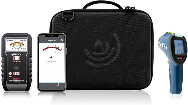 Tramex Flooring Installation Quick Check Kit IQCK | Moisture Meter CME5 & Infrared Thermometer & Dew Point Detector IRT2DP | Check Concrete MC% & Humidity Levels Before Installing Floor
