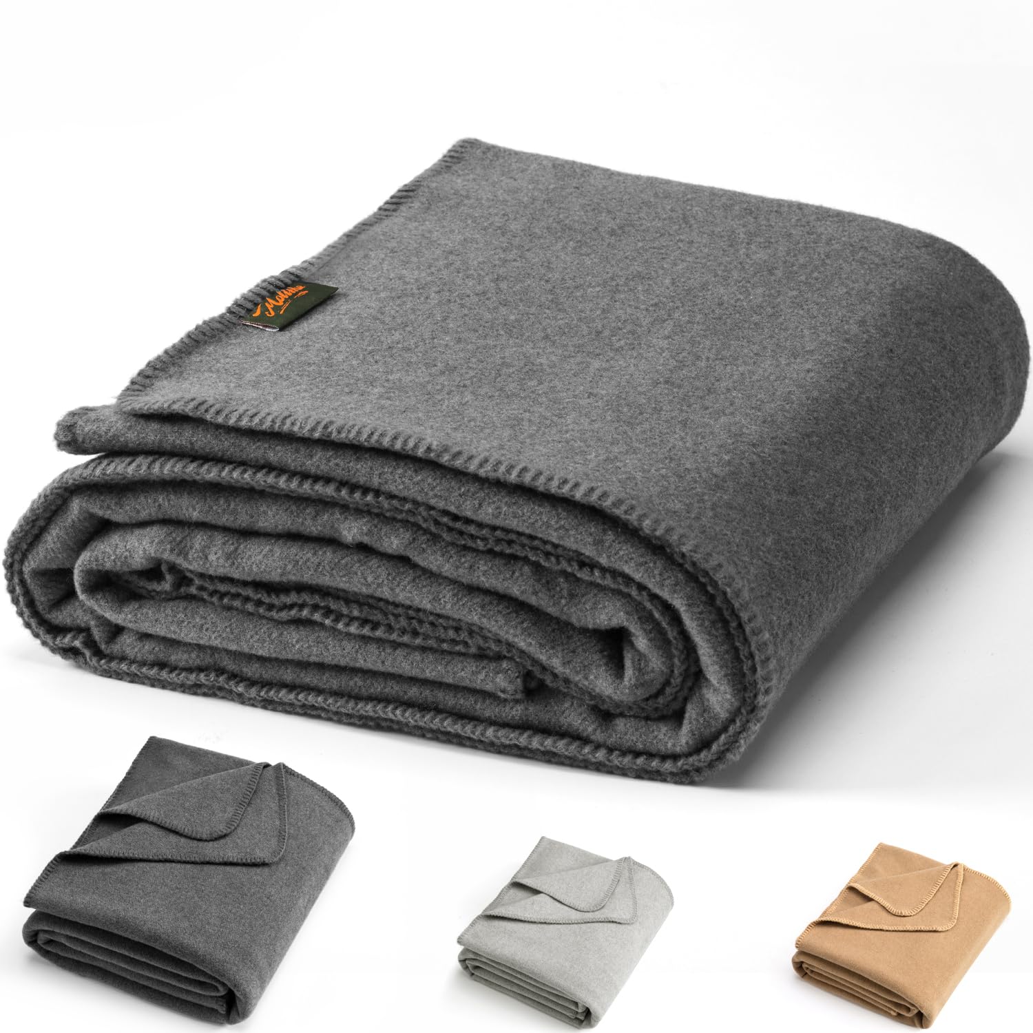 All-Season Merino Wool Camping Blanket Machine Washable Great for Outdoors, Picnics, Car Travel, Survival, Emergency,Large Size 62''x 86'',Leightweight 3.66lb,72% Merino，Dark Grey