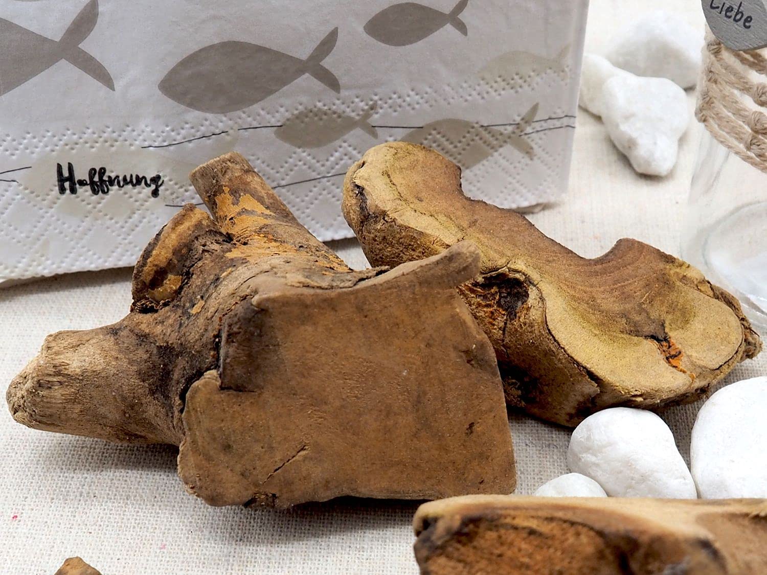 ZauberDeko Tischdeko Kommunion Konfirmation Fisch Glaube Beige Natur Vasen Streudeko Set 20 Personen