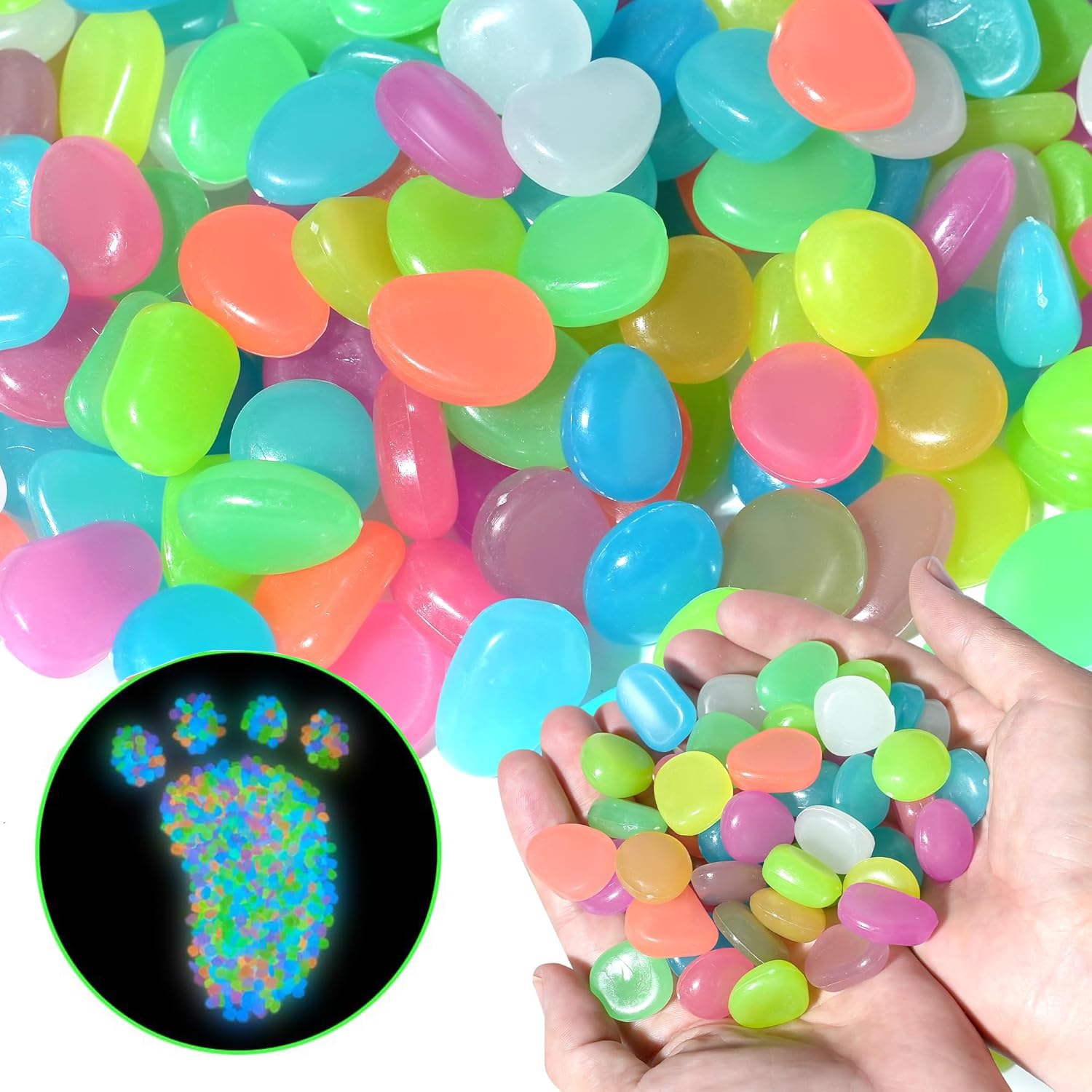400PCS Big Glowing Stones,Glow-in-The-Dark Stones for Fish Tank Lawn Patio Garden Outdoor Deco and DIY Ideas (Mixed,1CM)-image-28
