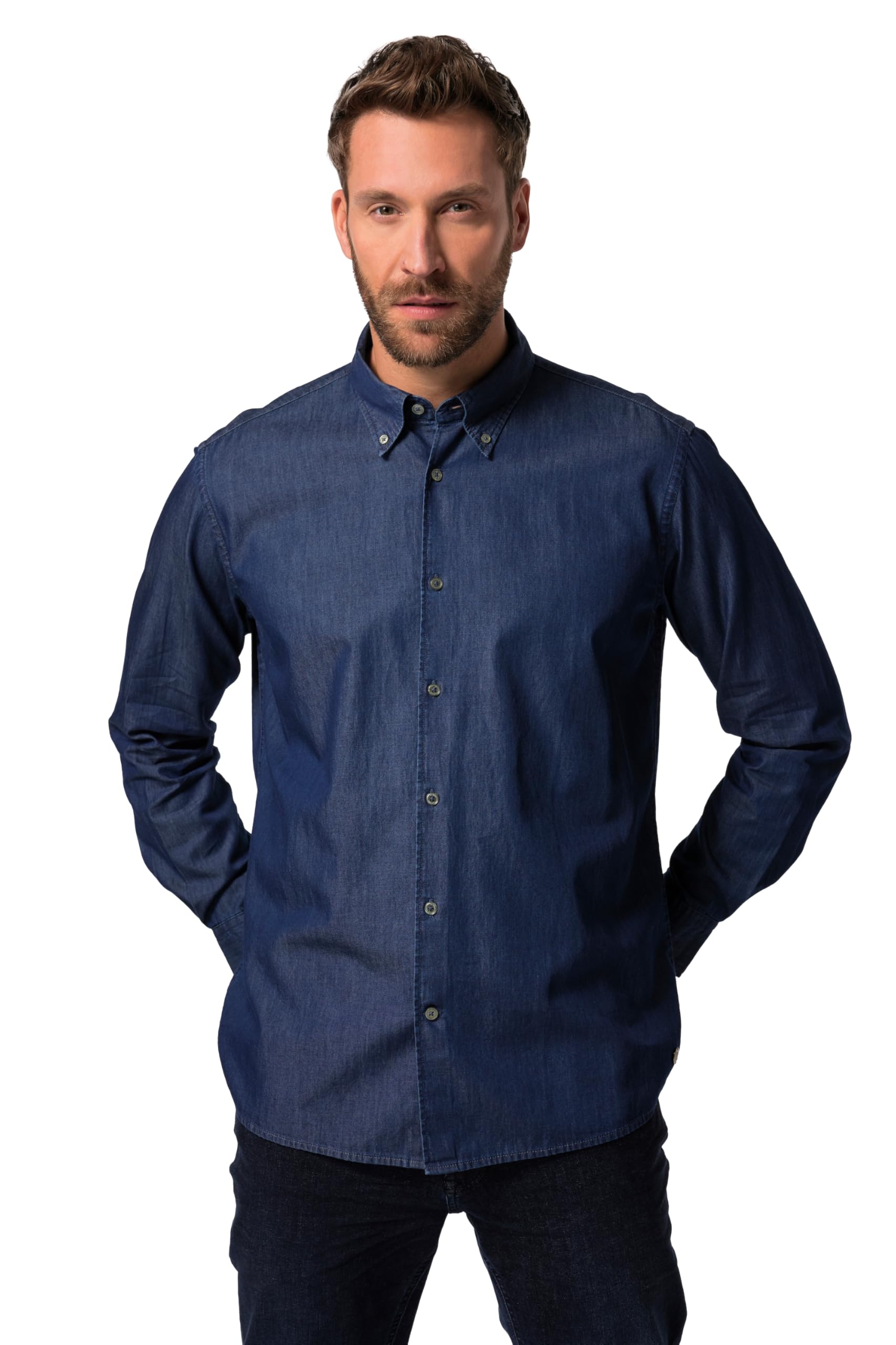 JP 1880 Herren große Größen Übergrößen Menswear L-8XL Jeanshemd, Langarm, Buttondown-Kragen, Comfort Fit 829413