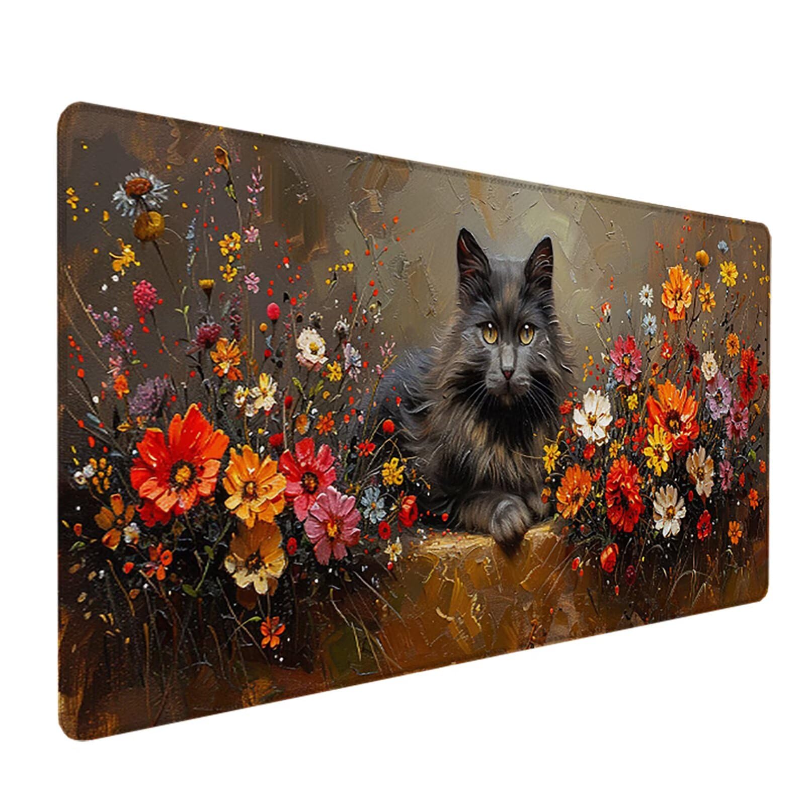 Gato Alfombrilla Ratón Gaming XXL 1500x800 mm, Alfombrilla Gaming Amarillo Mousepad con Base de Goma Antideslizante, Impermeable Desk Mat para Teclado y Raton, Accesorios Gaming Regalos de Hombre L-Z