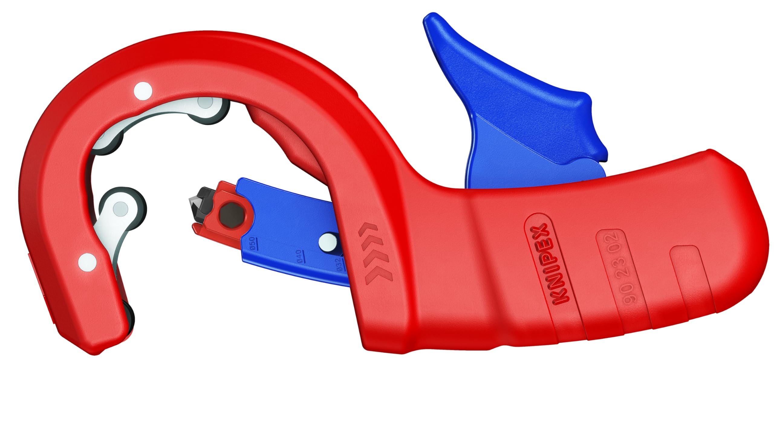 KNIPEX DPT50 Cortatubos para tubos de plástico de paredes gruesas, también con núcleo de espuma Corte y biselado en un solo paso en, 90 23 02 BK