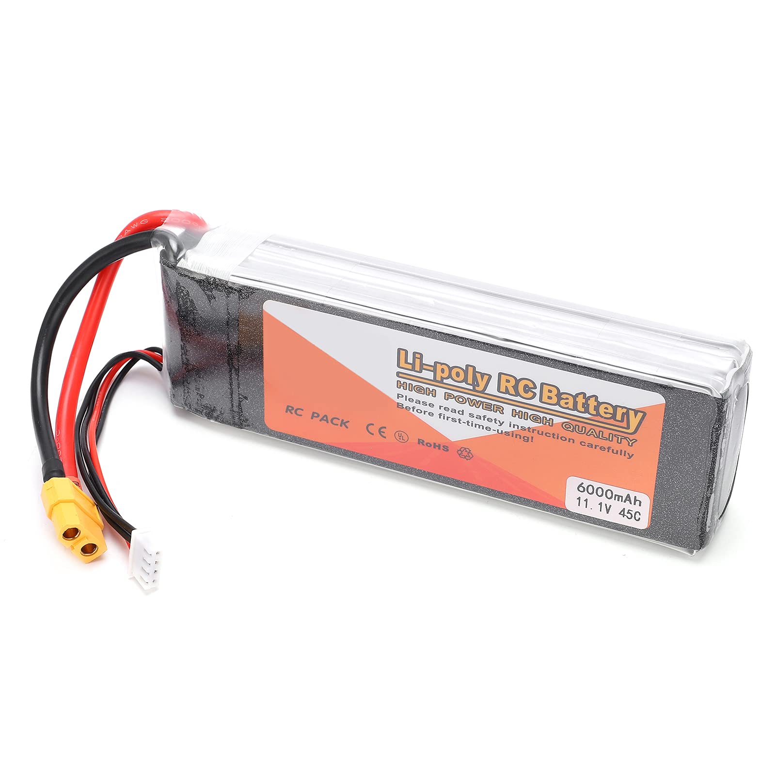 Rosvola Batteria da 6000 MAh, Batteria Al Litio Ricaricabile Ad Alta capacità da 11,1 V 45 C con Spina XT60, Ideale per Drone Aereo Barca Auto RC