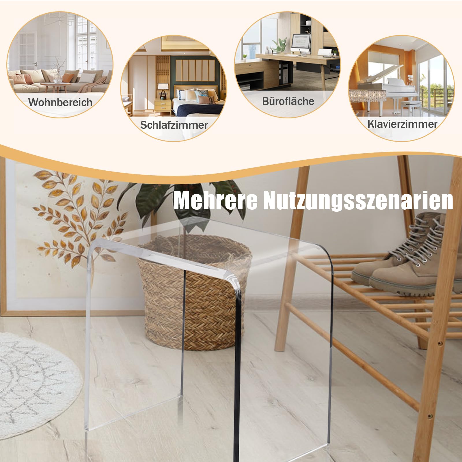 Tritthocker aus Acryl, Duschhocker Badhocker, 12 mm stark | rutschfester Transparenter Fußhocker für Kinder und Erwachsene, bis 113 kg, 42x40x29cm