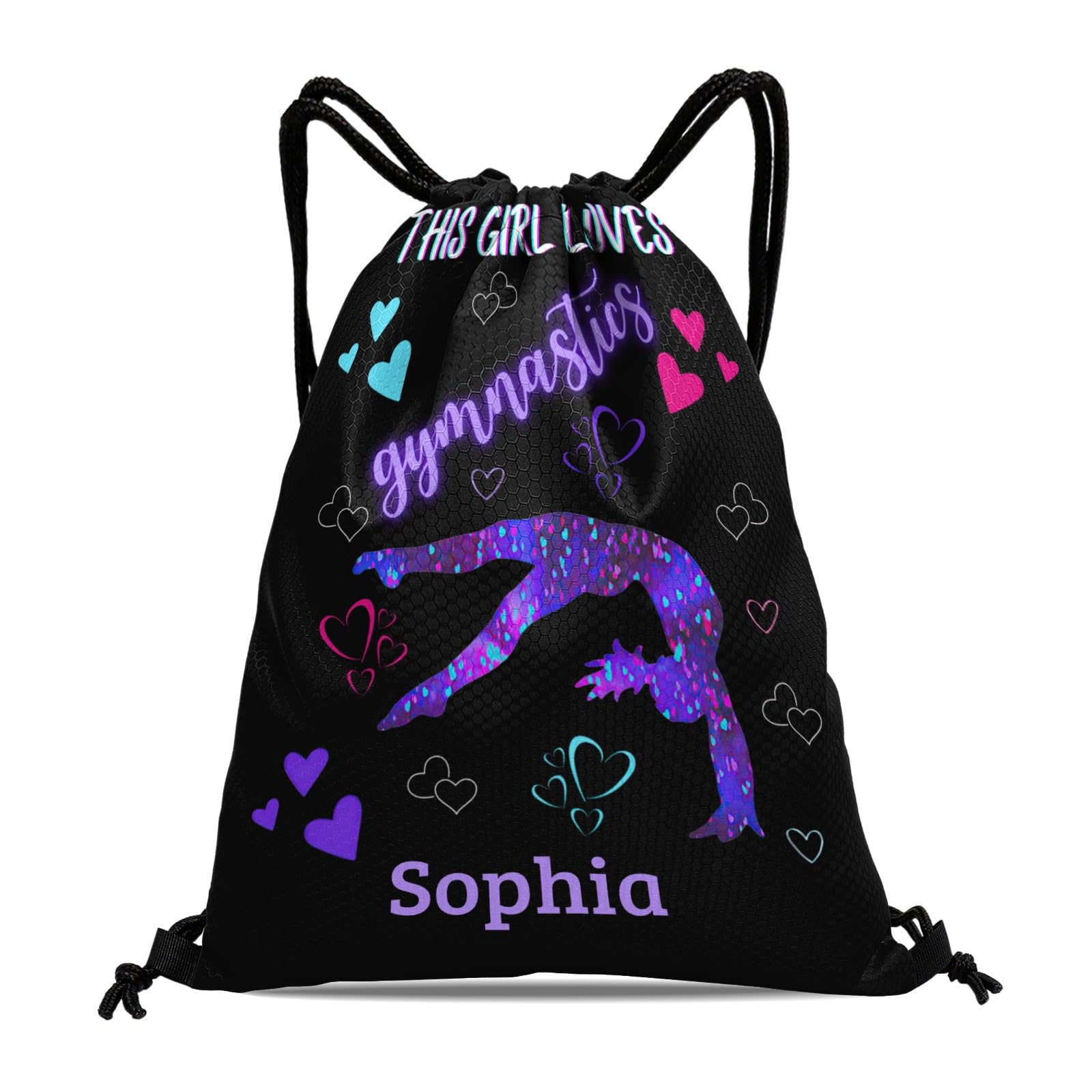 Girl Loves Gymnastics Drawstring Backpack Sports Personalized Custom Gym Bag for Girls Water Resistant Yoga Sackpack String Bag Birthday Gift