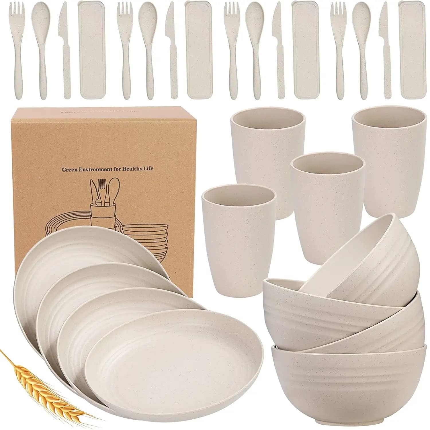 CLEGERZ Wheat Straw Dinnerware Set | Unbreakable Dinnerware Sets