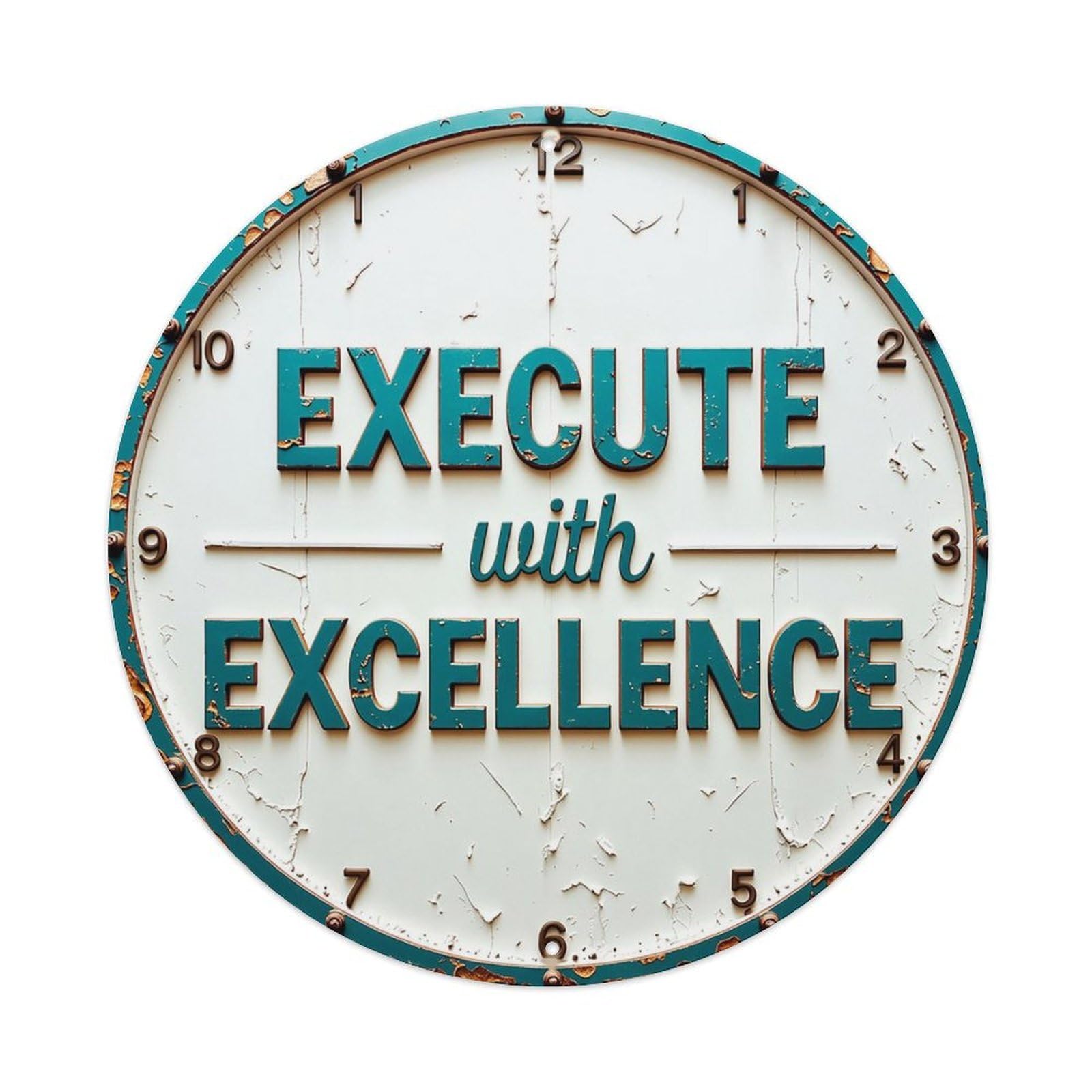 Execute With Excellence Clock Face Retro Metal Sign Round Tin Sign, Vintage Decor Art Poster for Bar, Home, Man Cave, Kitchen, Laundry Room Gift 8x8Inch