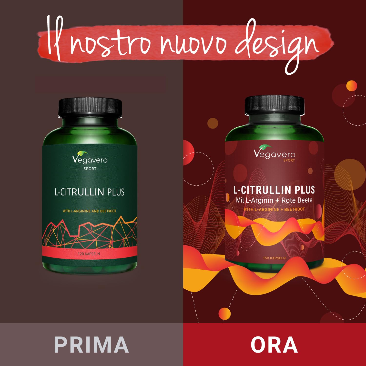 L-Citrullina + L-Arginina Vegavero® | 2946 mg di Citrullina Malato (AMINOFERMENT®) | con Barbabietola (Betaina) | Senza Additivi | Performance Sportiva e Massa Muscolare | 150 capsule | Vegan