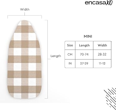 Encasa XO Ironing Board Cover and Pad, Mini, 28x12 - Beige