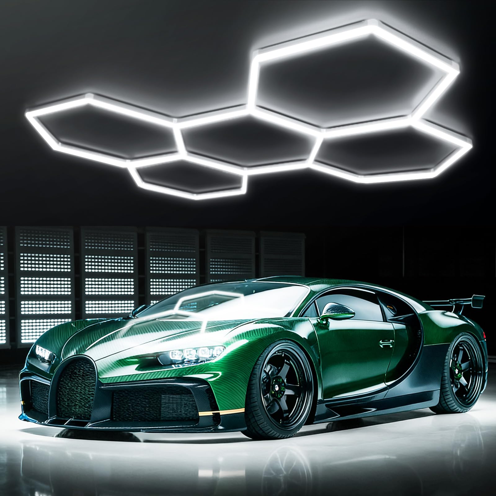 Plafoniera LED esagonale per garage 5 hex, 192W luci tubolari | 6500K 21120LM luci da soffitto DIY LED collegabili per dettagli auto magazzino seminterrato cura dell'auto lavanderia