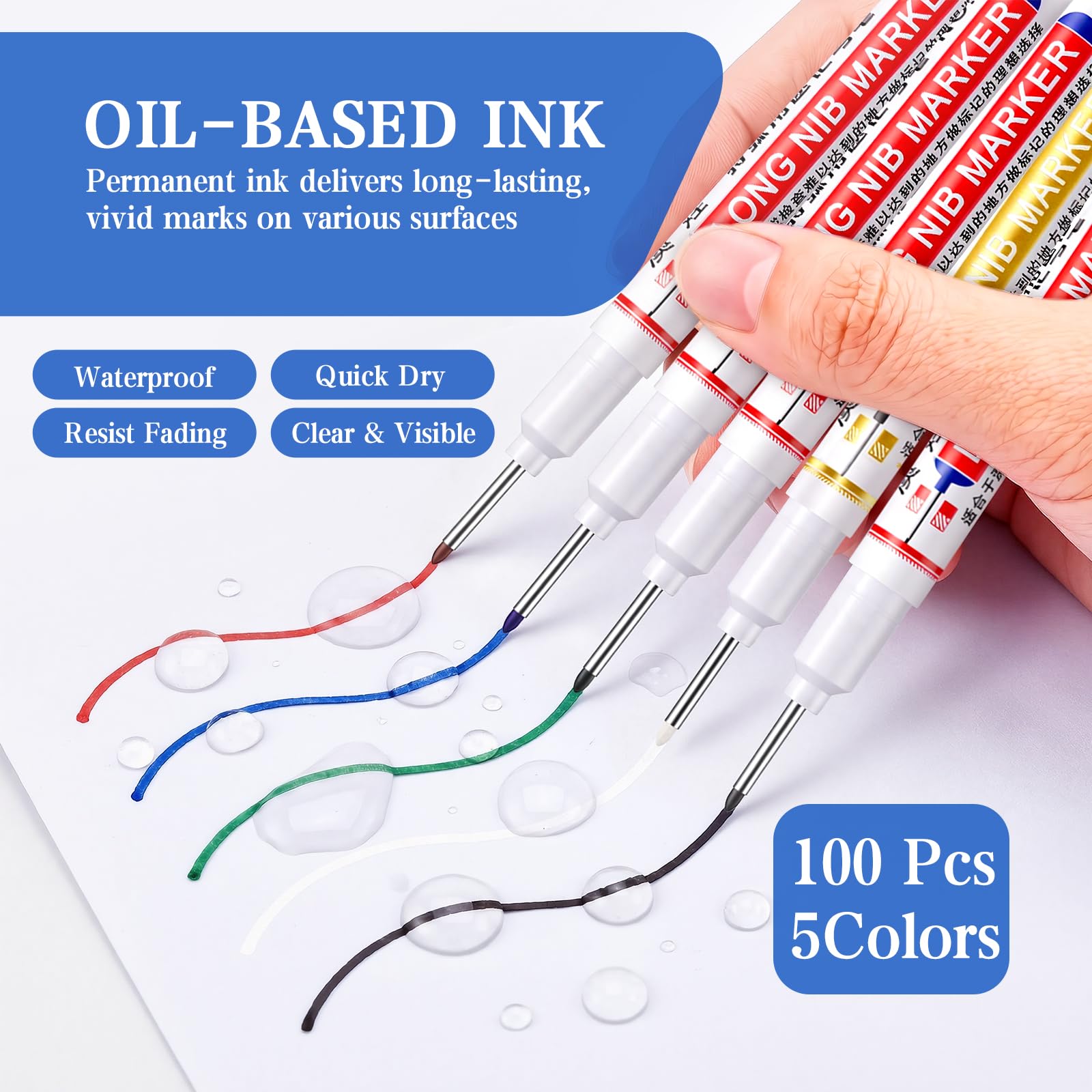 Long Nib Markers - 100 Pack for Deep Marking -3