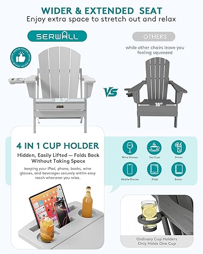 Miniatura 137 de SERWALL - Silla plegable Adirondack para patio, jardín, exterior, resistente a la intemperie, sillas para hoguera, color naranja