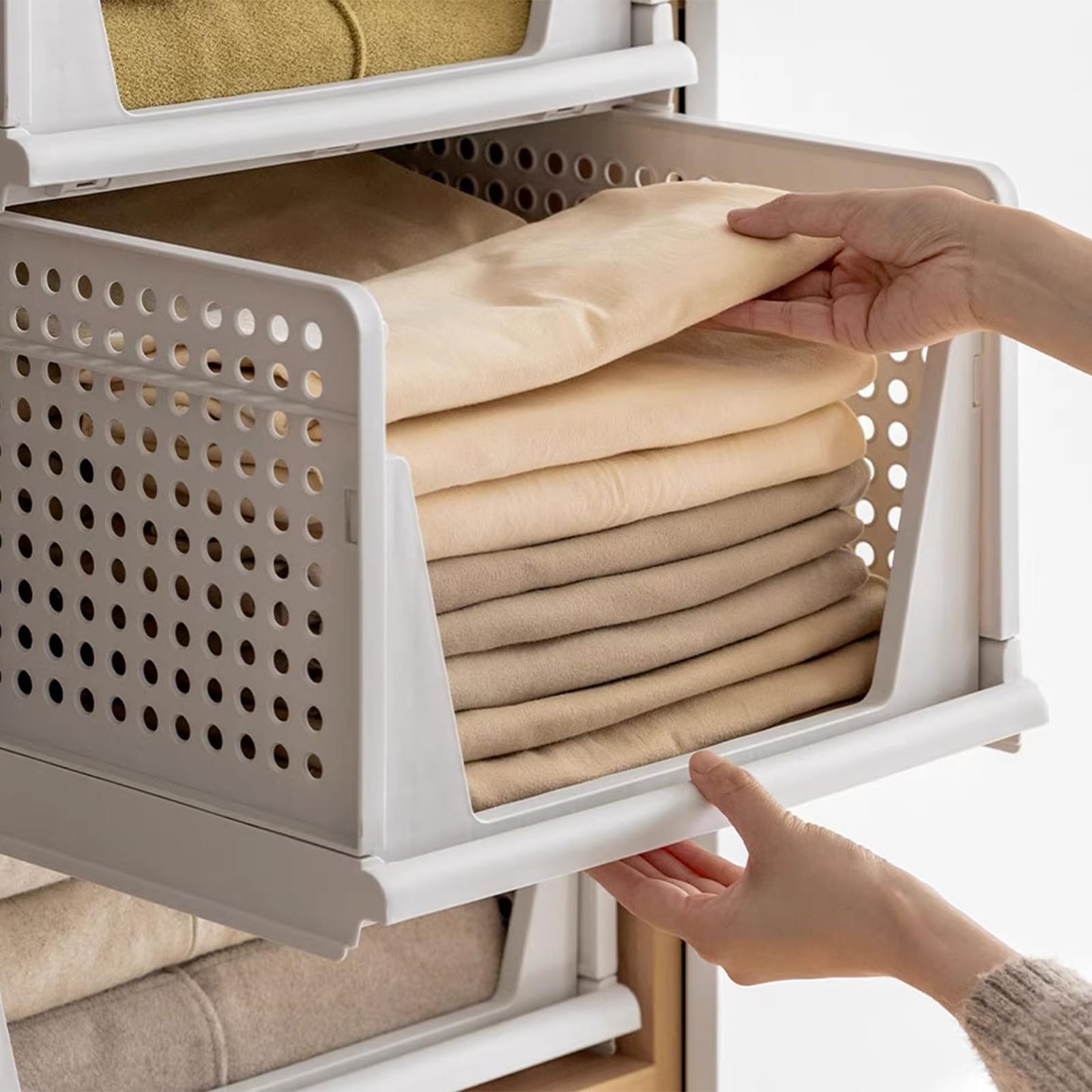 4 x organizer impilabile per cassetto, abbigliamento impilabile, cassetto scorrevole, portaoggetti per armadio, cucina, bagno, camera da letto (bianco, set di 4, 33,5 x 43 x 72 cm)