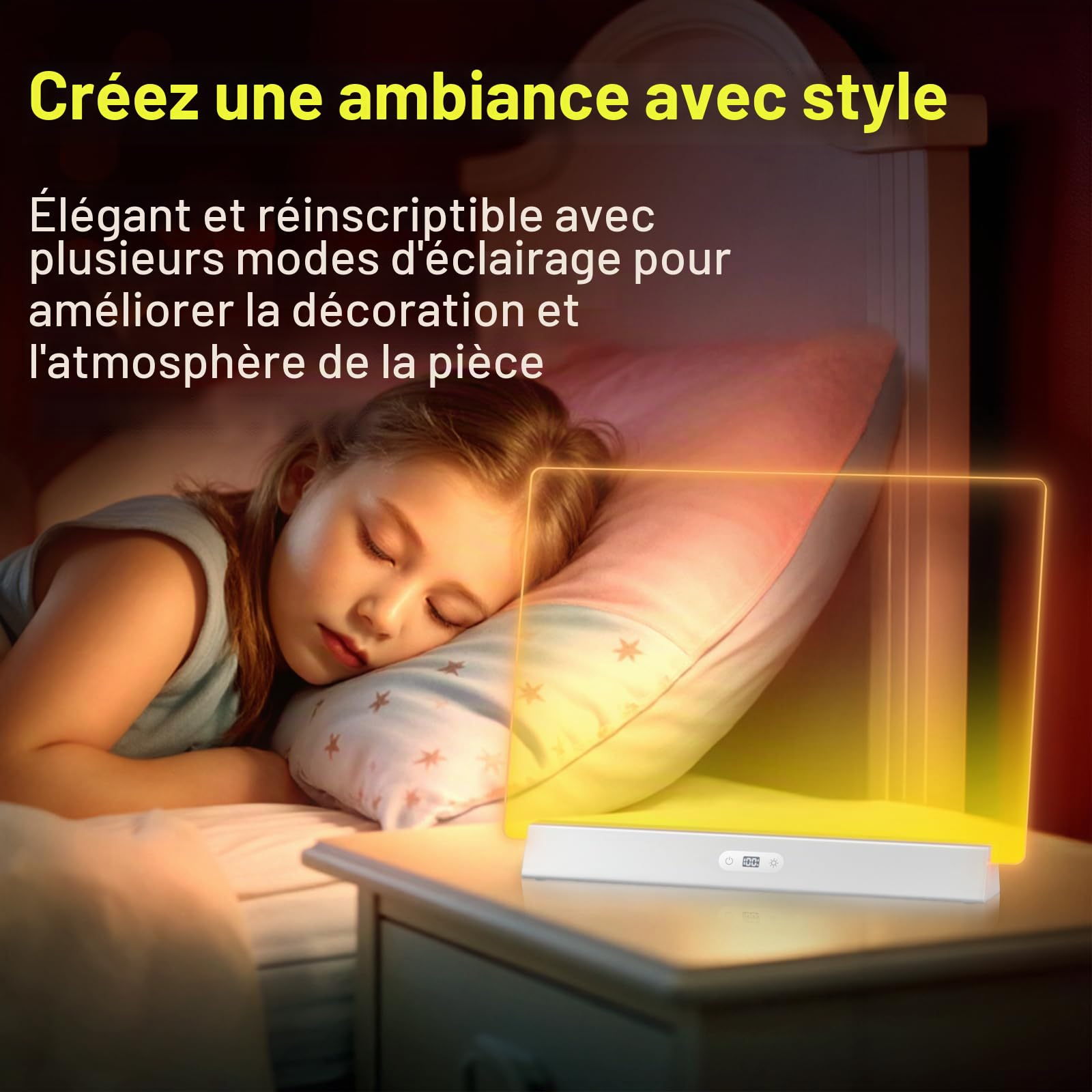 Tableau lumineux LED avec couleurs, Tableau blanc en acrylique rechargeable avec 9 modes d'éclairage, Tableau lumineux néon de 35x25 cm pour messages, mémos, dessins, Idéal pour la maison/chambre