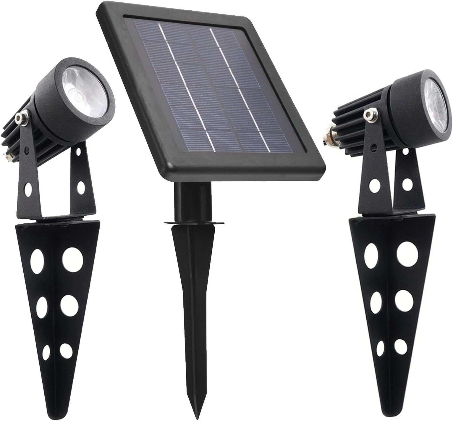 Mini 50X Solar Powered Twin LED Spotlight, Cast Aluminium, Warm White, Lithium, Day/Night Sensor for Auto ON/Off, 60 Lumen Per Light Fixture for Outdoor Garden Yard Landscape Downlight