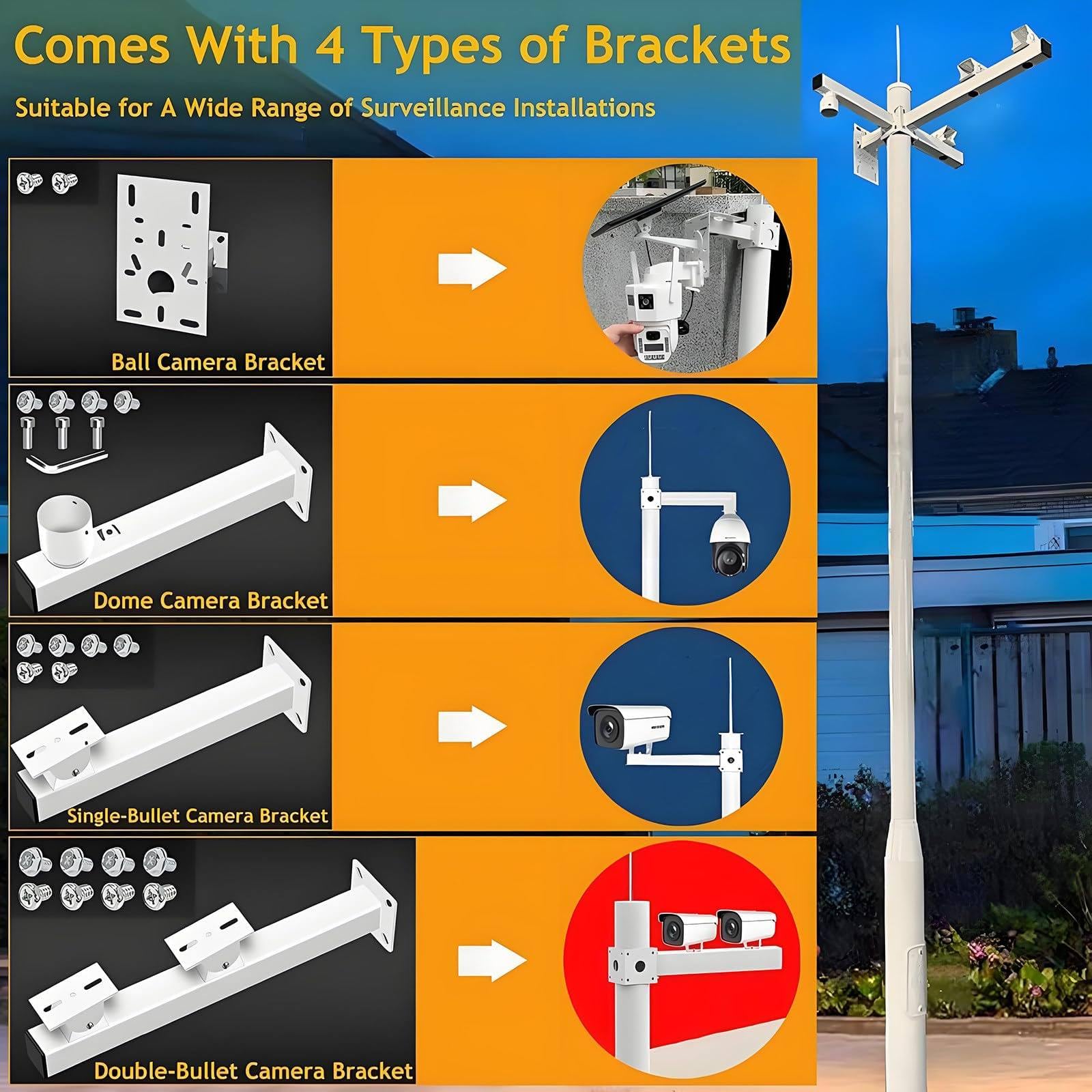 Soporte para cámara de Exterior para Montaje en Suelo, Poste Multiusos para cámara de Seguridad, Poste de luz Empalmado con Accesorios de instalación para Granjas/aeropuertos/Puertos. 4m/13ft
