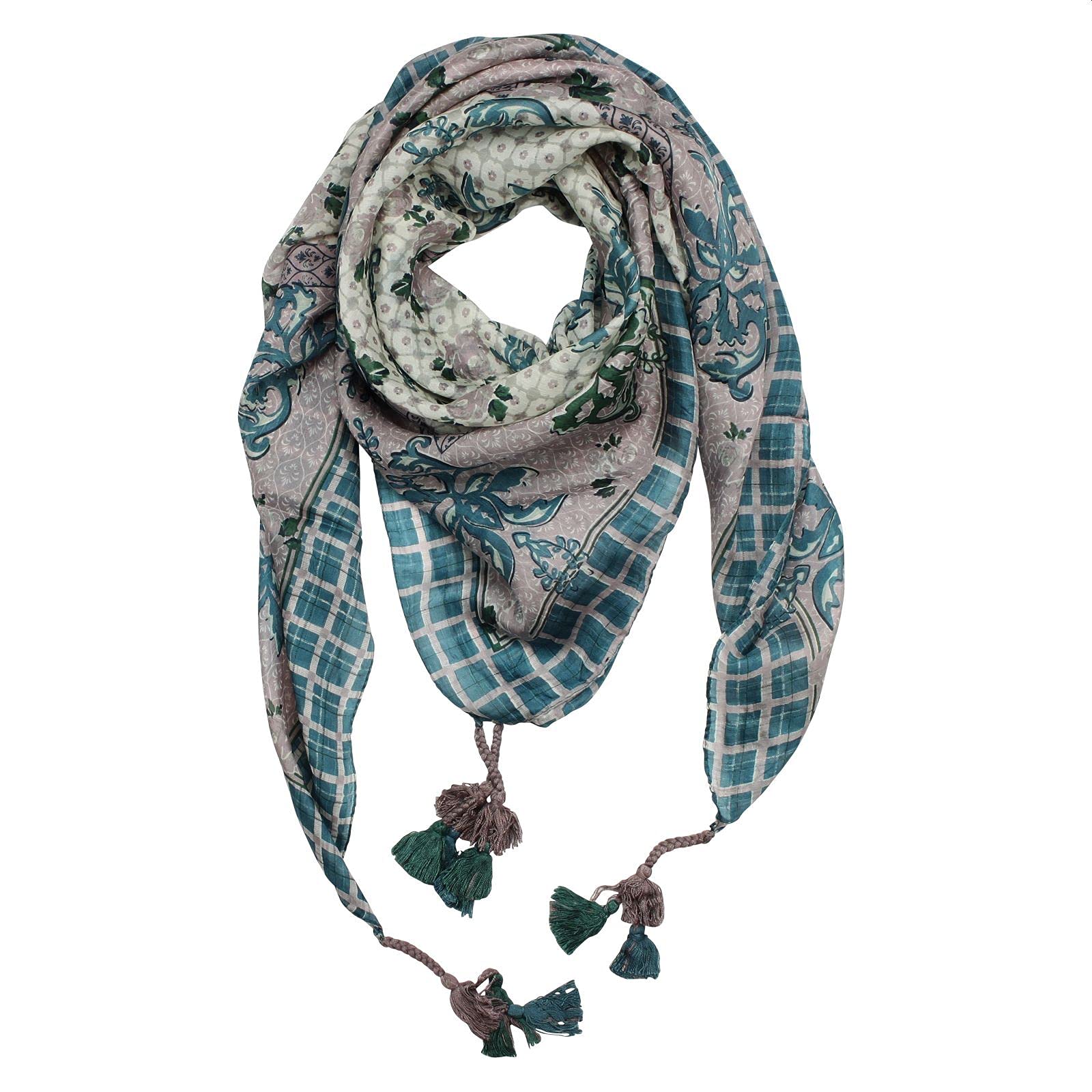 Freak Scene Style 01 Silk Scarf With Tassels - 100X100 Cm - Pink-Gray-Blue