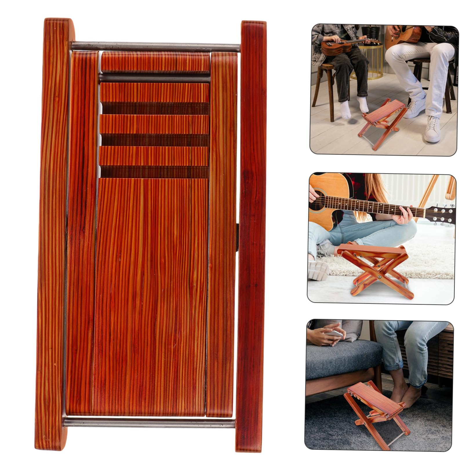 SUPVOX Poggiapiedi per Chitarra Classica Pieghevole in Bambù e Ferro, Altezza Regolabile in 4 Posizioni, Stabile e Portatile per Musicisti in Viaggio
