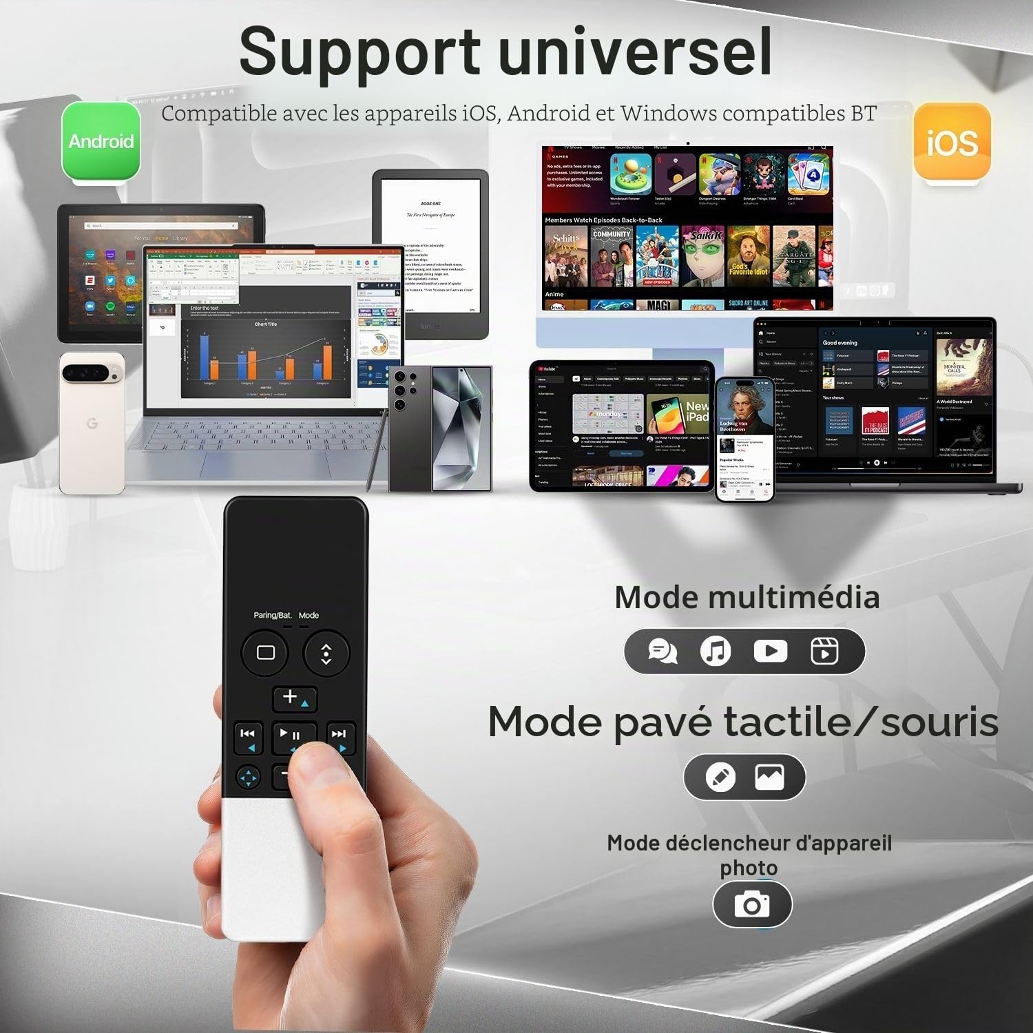 TNP Télécommande Bluetooth pour iPhone iPad – Trackpad Media Presenter iOS Mac Android PC