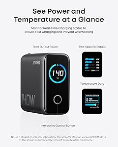 Anker Laptop Charger, 140W MAX USB C Charger, 4-Port Multi-Device Fast Charging, Advanced GaN Power Adapter, Intuitive Touch Controls, for MacBook, iPhone 17/16 Series, Samsung Galaxy, Pixel, and More