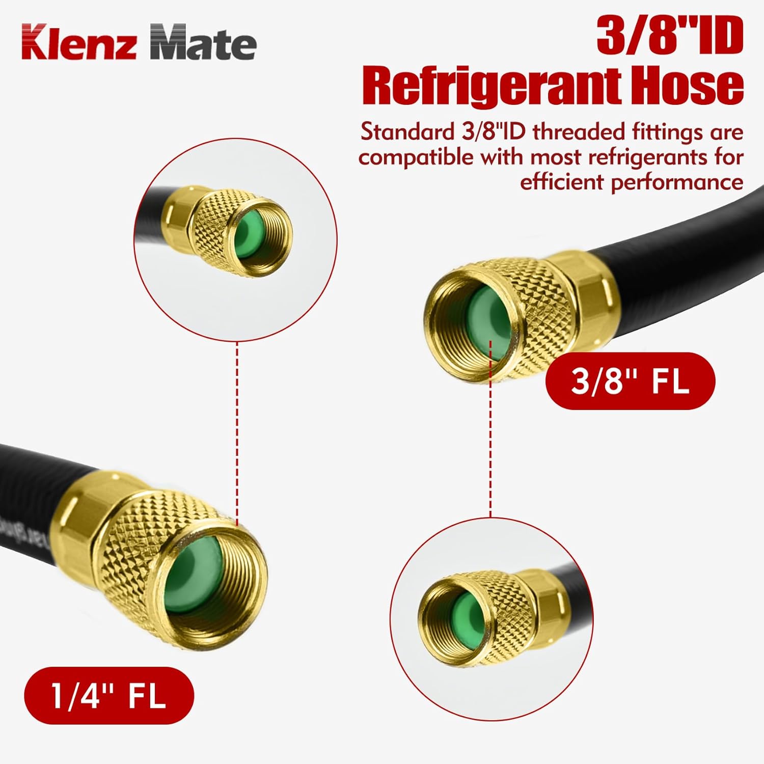 2026 Upgraded 3/8" HVAC Vacuum Hose,72“ Refrigerant Charging Hose, Standard 3/8"×3/8" Flare Fittings, Working Pressure: 800 (Psi), Burst Pressure: 4000 (Psi), Faster HVAC Evacuation and Recovery,Black