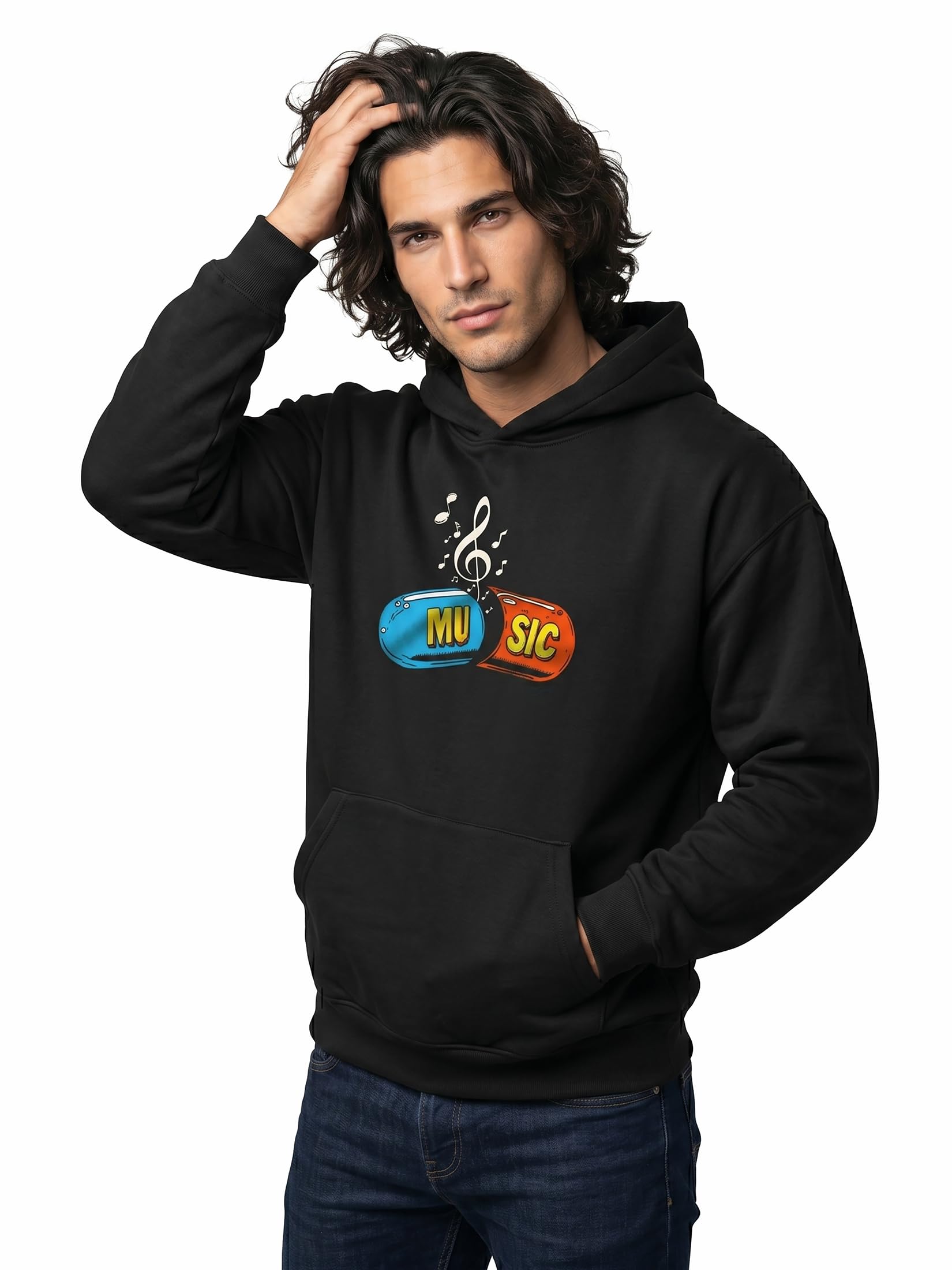 MAKAYA Felpa con Cappuccio Uomo con Motivo DJ e Chiave di Violino Hoodie Musica