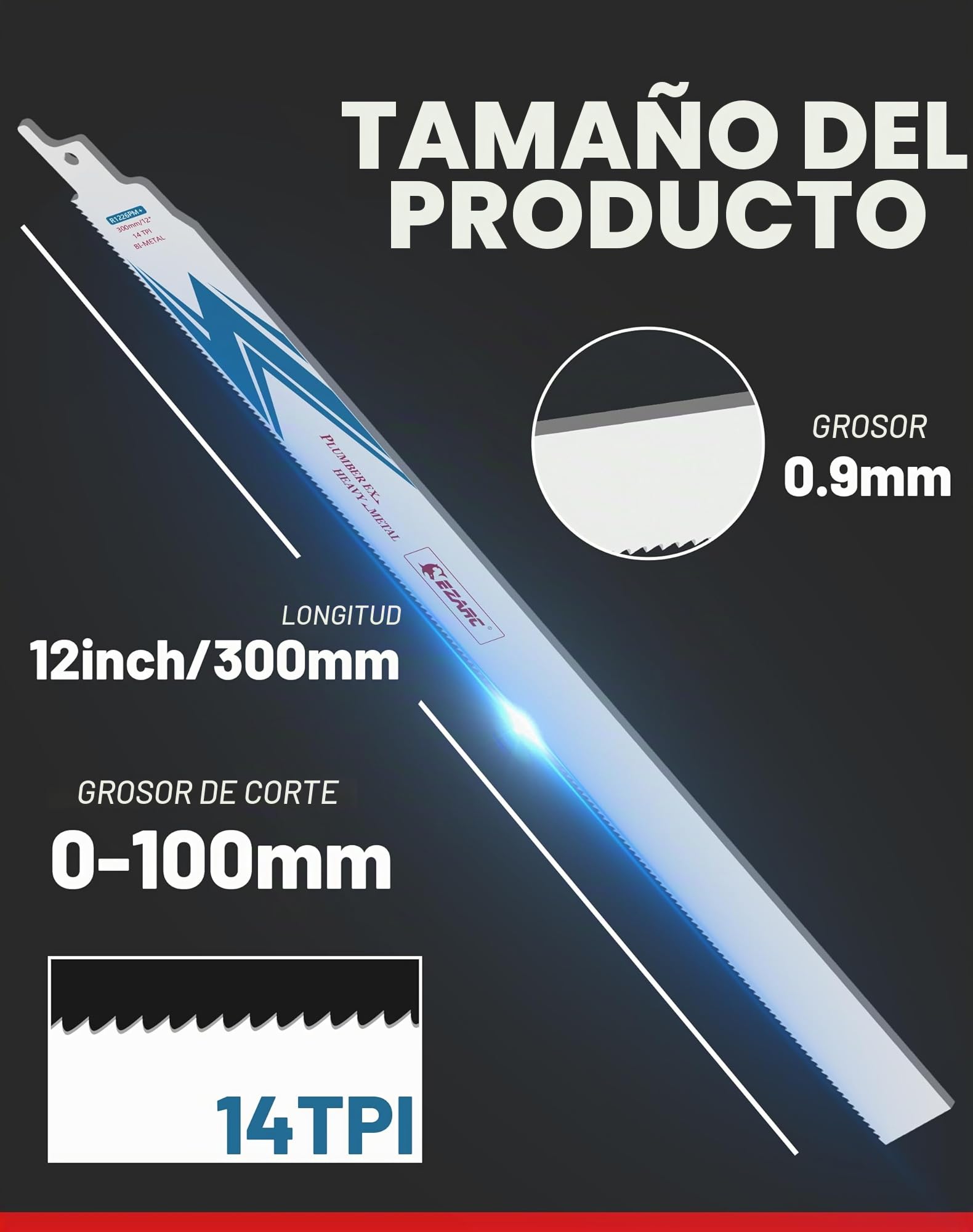 EZARC Hojas de sierra sable Bimetálica Cobalt R1226PM+ 300mm 14TPI puede Cortar Metal Pesado - 5 piezas