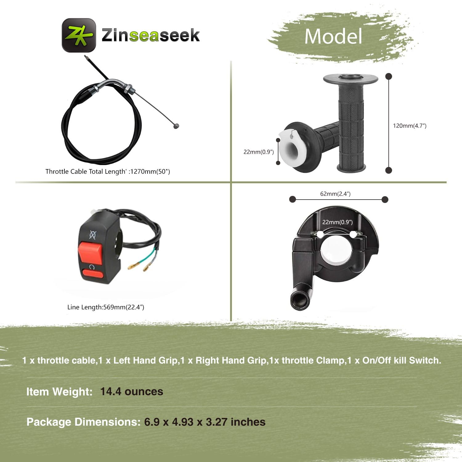 Kit maniglia cavo acceleratore Twist 1 impugnatura sinistra 1 impugnatura destra 1 cavo 1 morsetto acceleratore 1 interruttore on/off Kill Switch.for 50cc 125cc 110cc 150cc 250cc mini bike